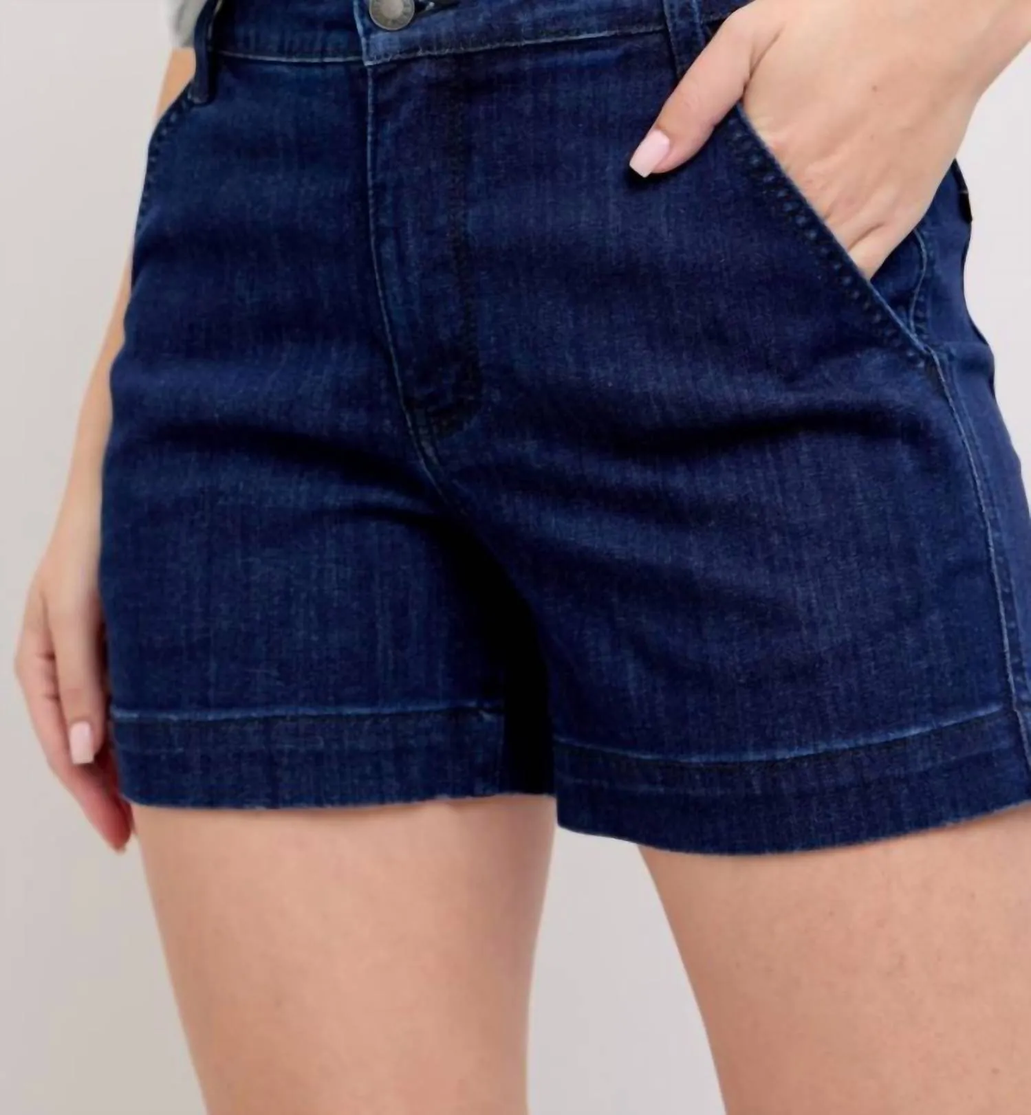 Cordelia Denim Trouser Shorts In Dark Wash Blue