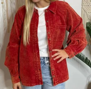 Corduroy Shacket In Red