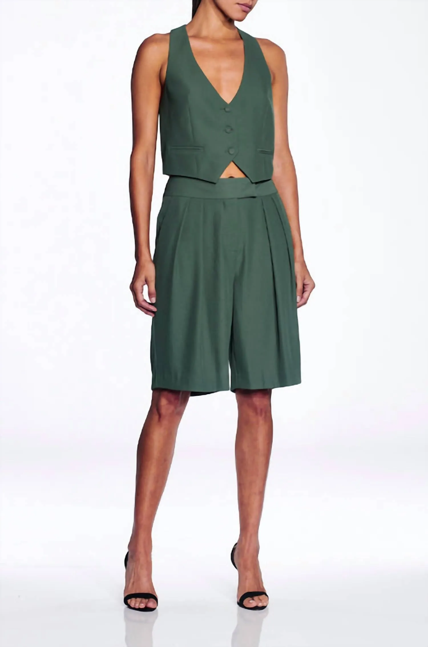 Crepe Double Pleat Shorts In Thyme