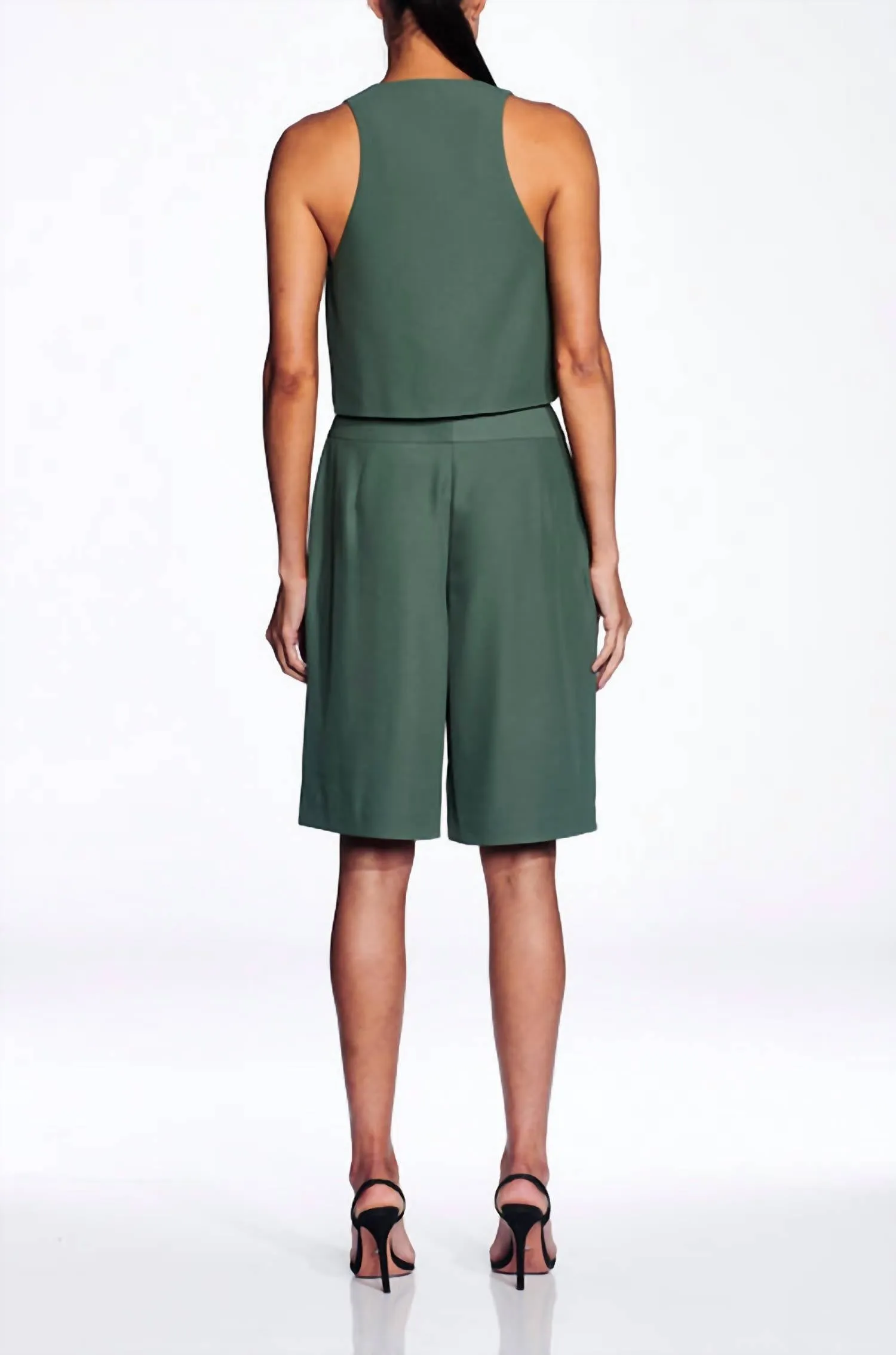 Crepe Double Pleat Shorts In Thyme