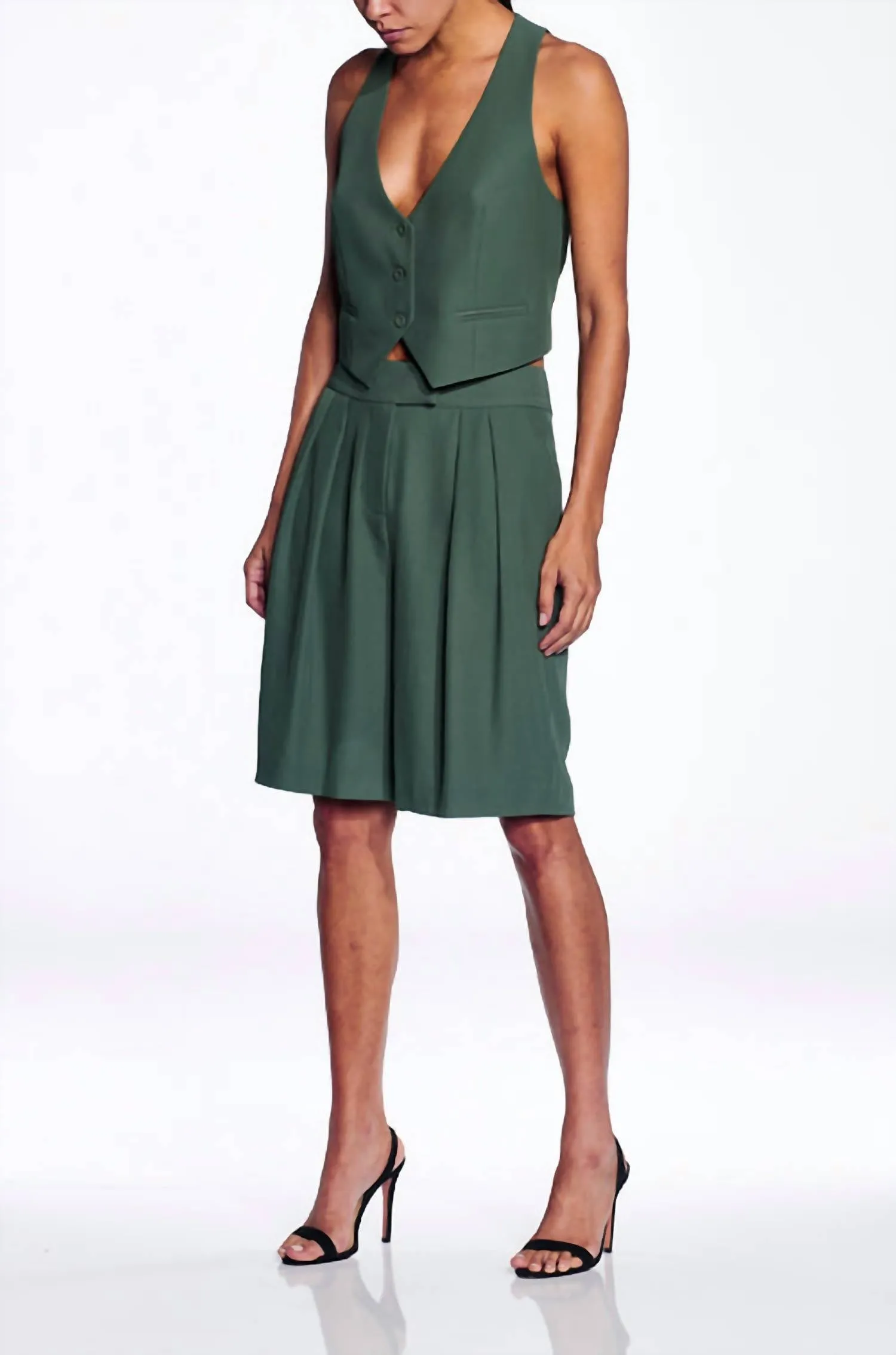 Crepe Double Pleat Shorts In Thyme