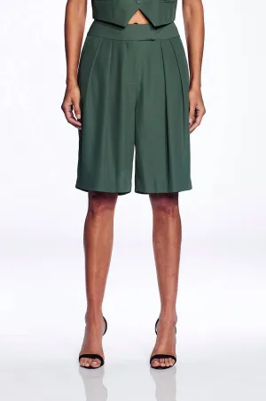 Crepe Double Pleat Shorts In Thyme