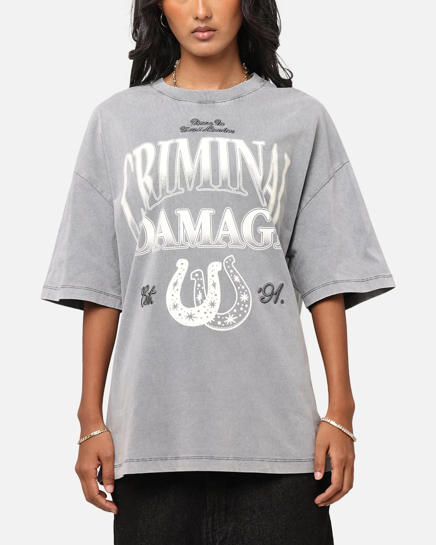 Criminal Damage Horseshoe T-Shirt Washed Black