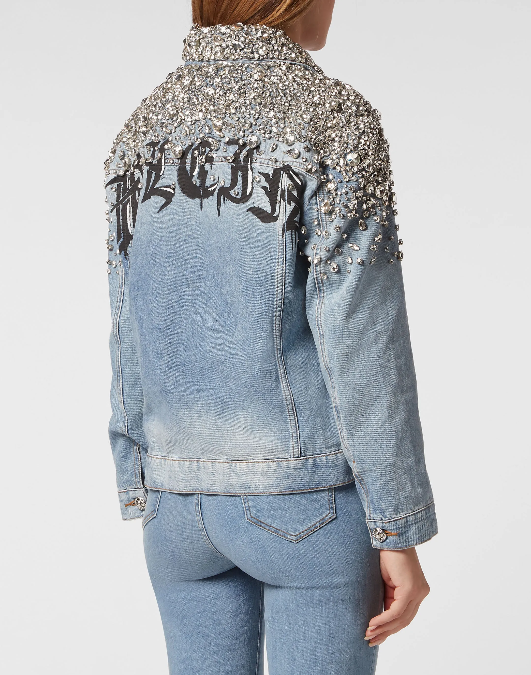 Crystal Stones  Denim Oversize Jacket with Stones