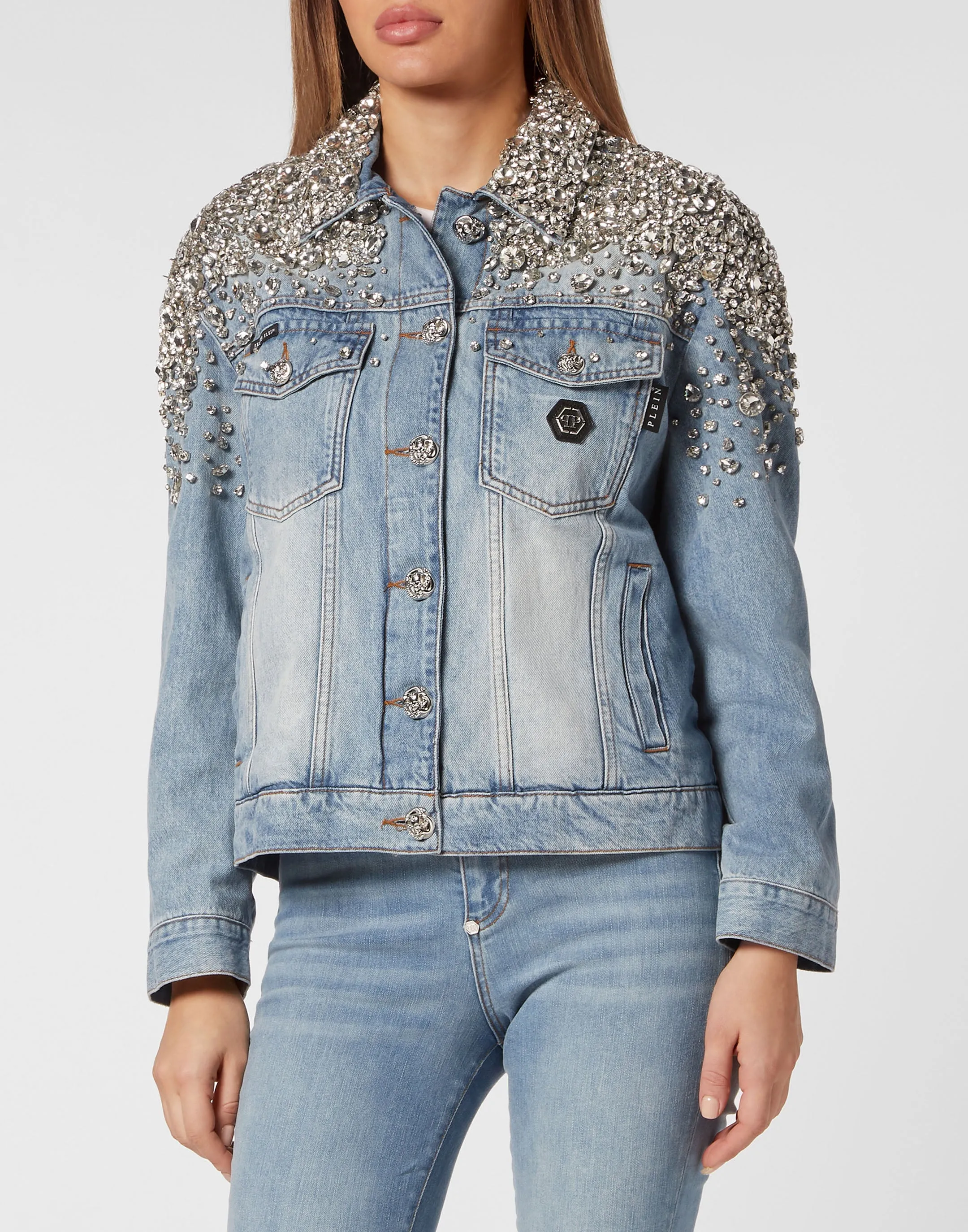 Crystal Stones  Denim Oversize Jacket with Stones