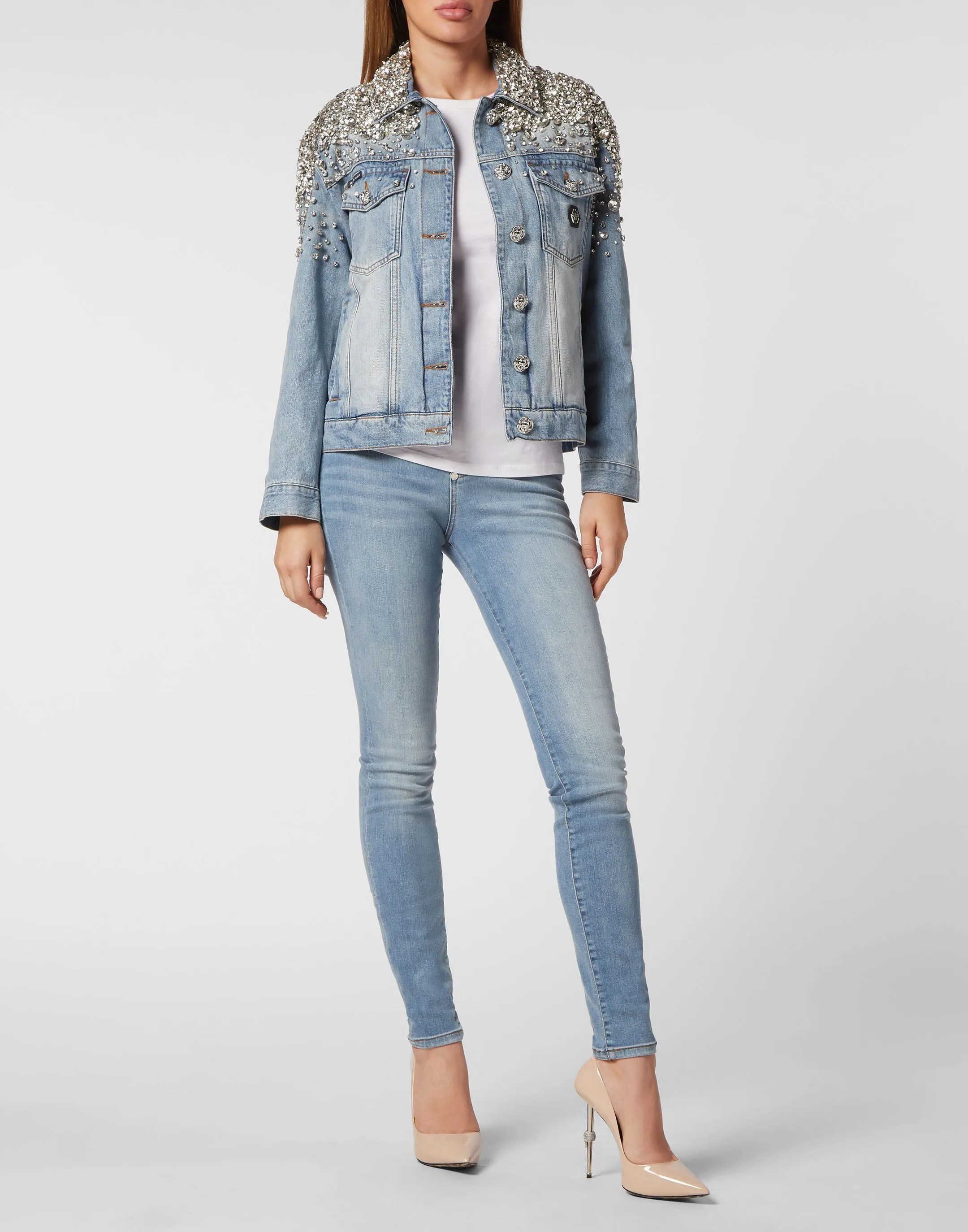 Crystal Stones  Denim Oversize Jacket with Stones