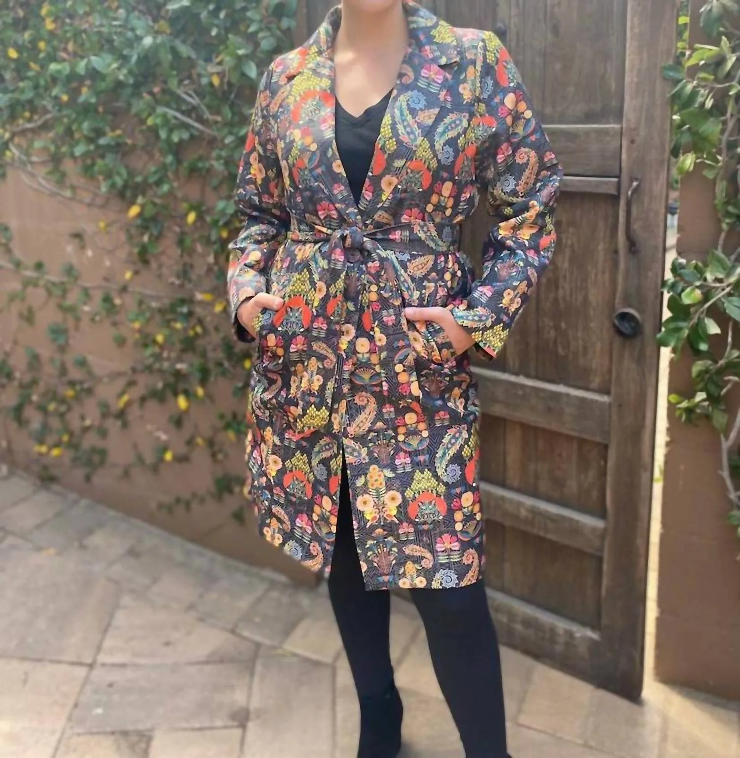 Deborah Vintage Print Brocade Coat In Multi