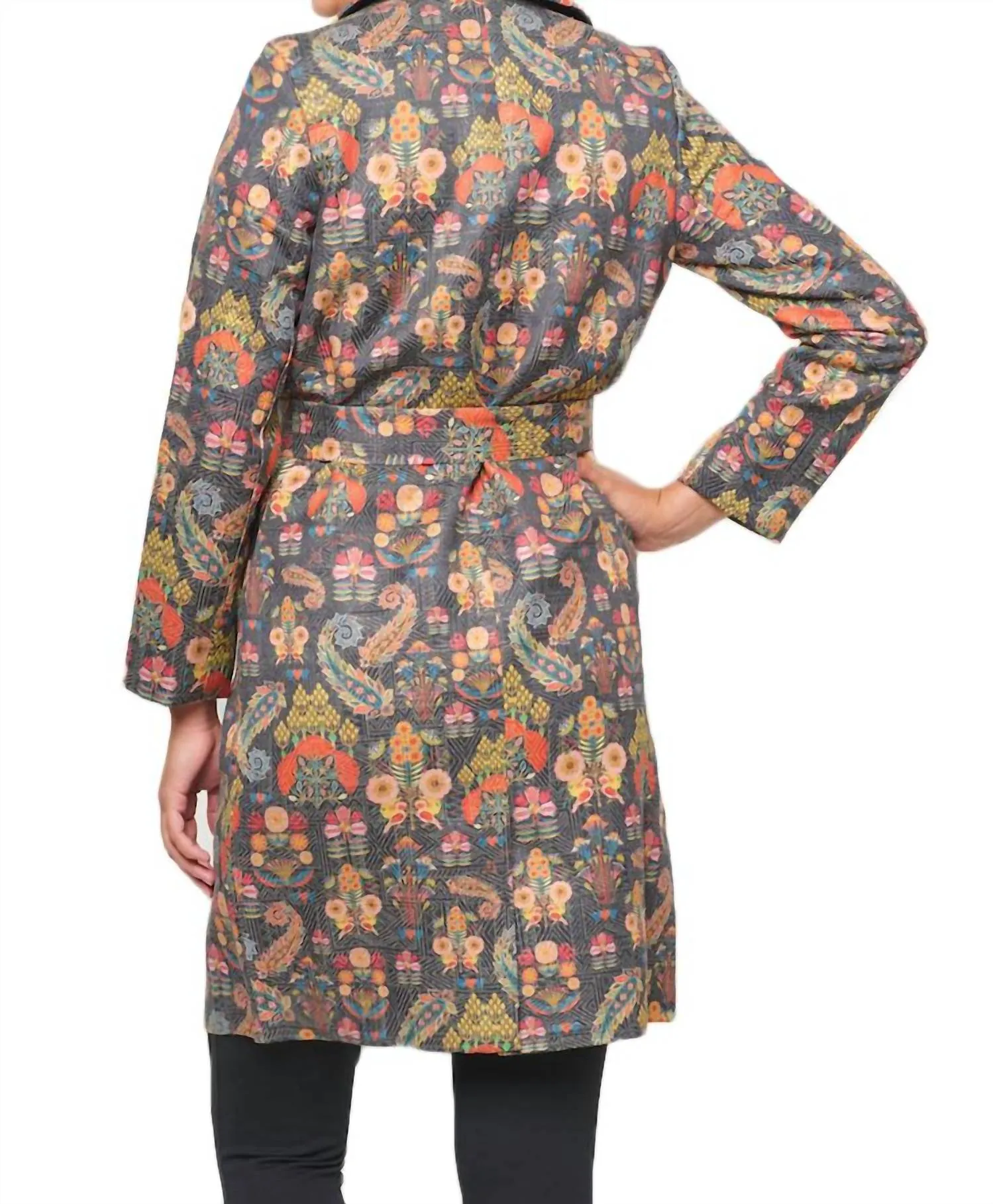 Deborah Vintage Print Brocade Coat In Multi