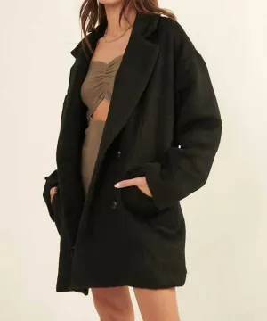 Double Breasted Overcoat In Black