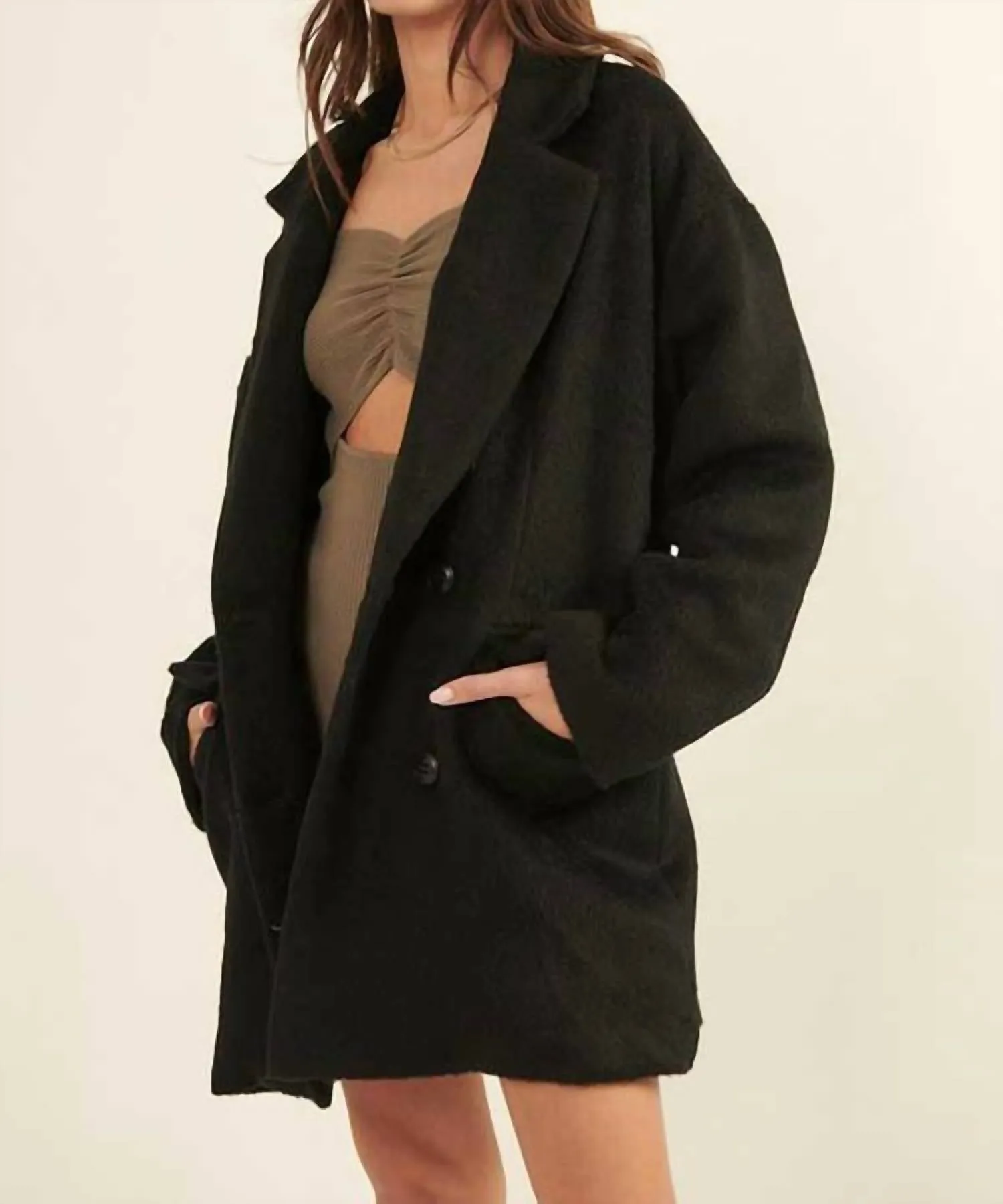 Double Breasted Overcoat In Black