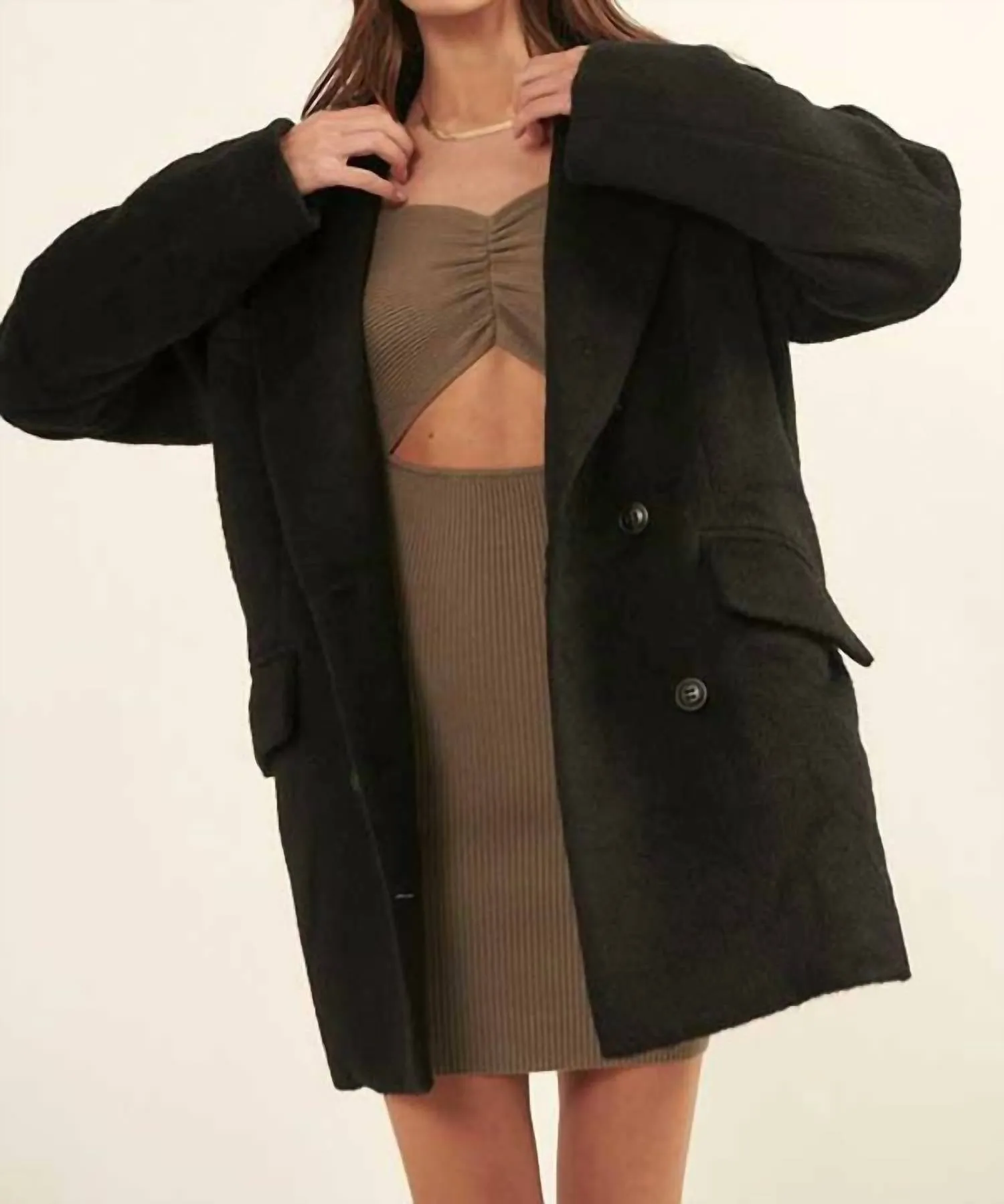 Double Breasted Overcoat In Black