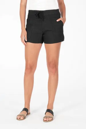 Drawcord Linen Shorts In Black