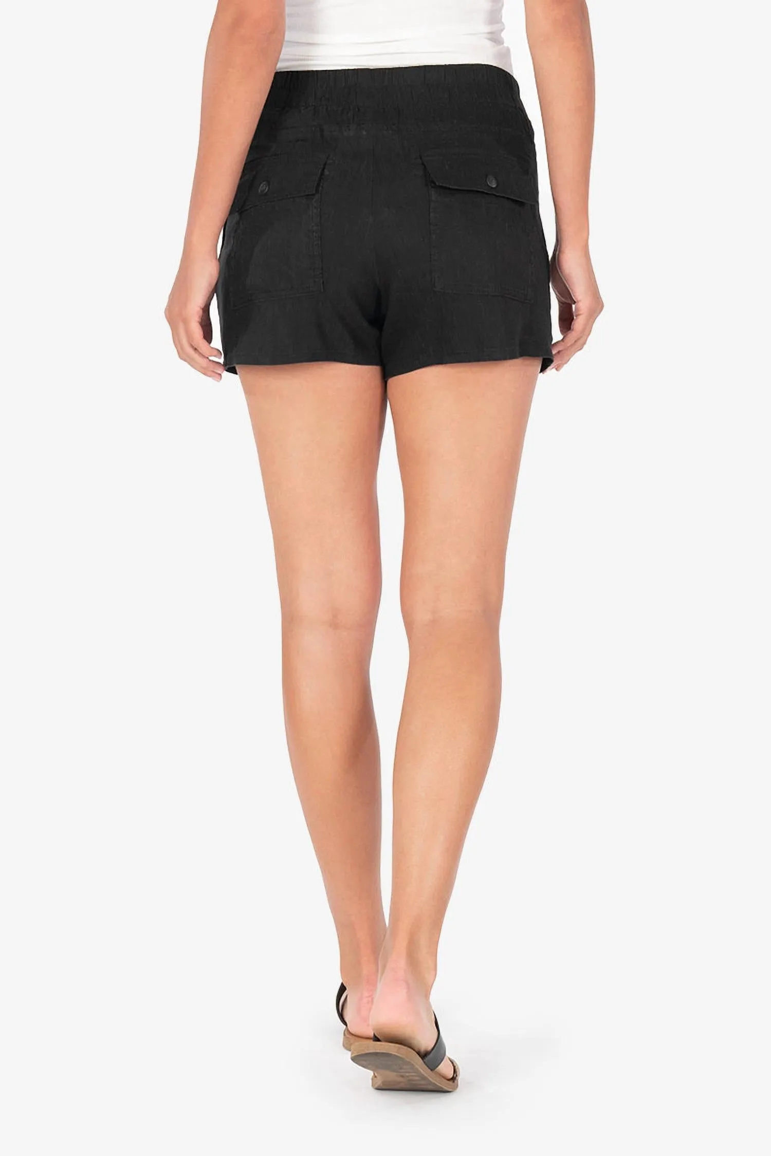 Drawcord Linen Shorts In Black