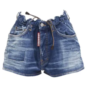 Dsquared2 logo tag drawstring paperbag bloomer denim shorts hot