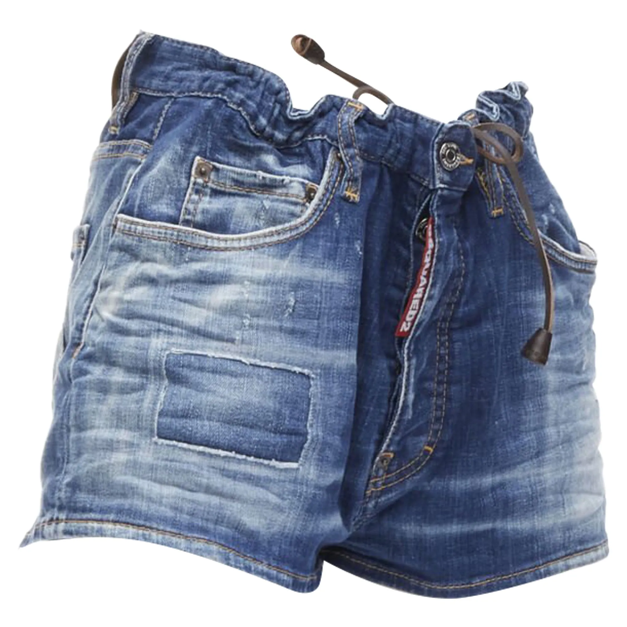Dsquared2 logo tag drawstring paperbag bloomer denim shorts hot