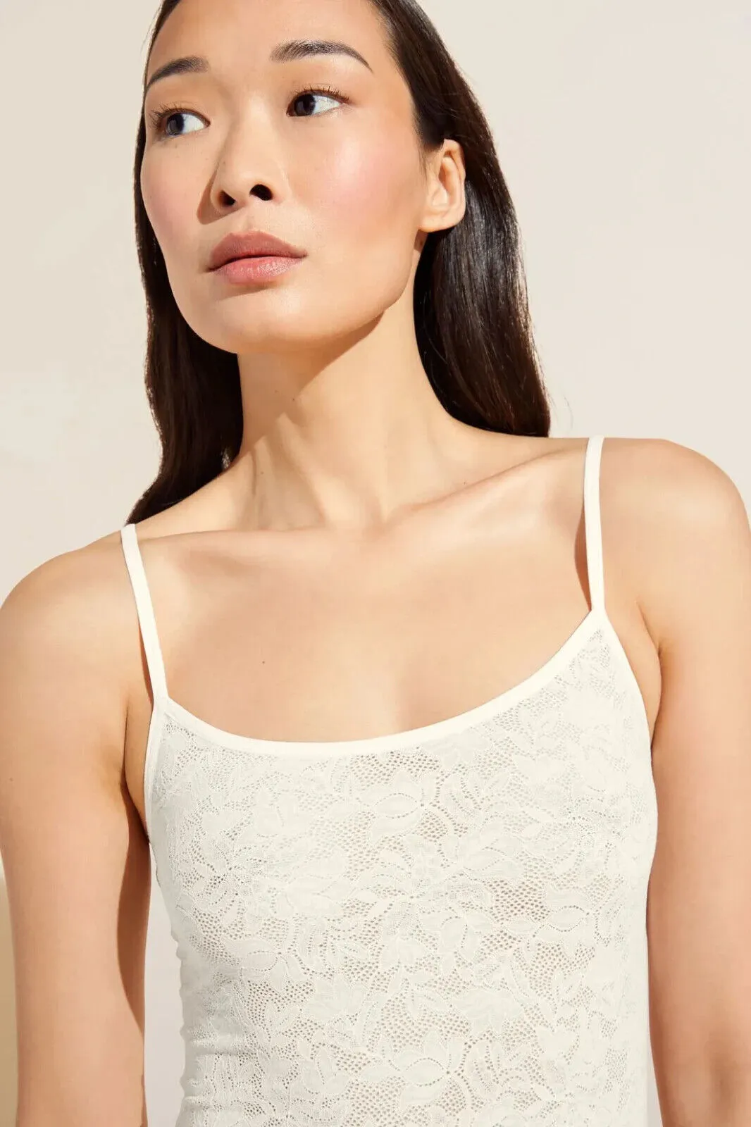 Eberjey Slip Women XL Ivory Soft Stretch Lace Detail Scoop Neck Spaghetti ERK434 (Ivory,Regular,XL)