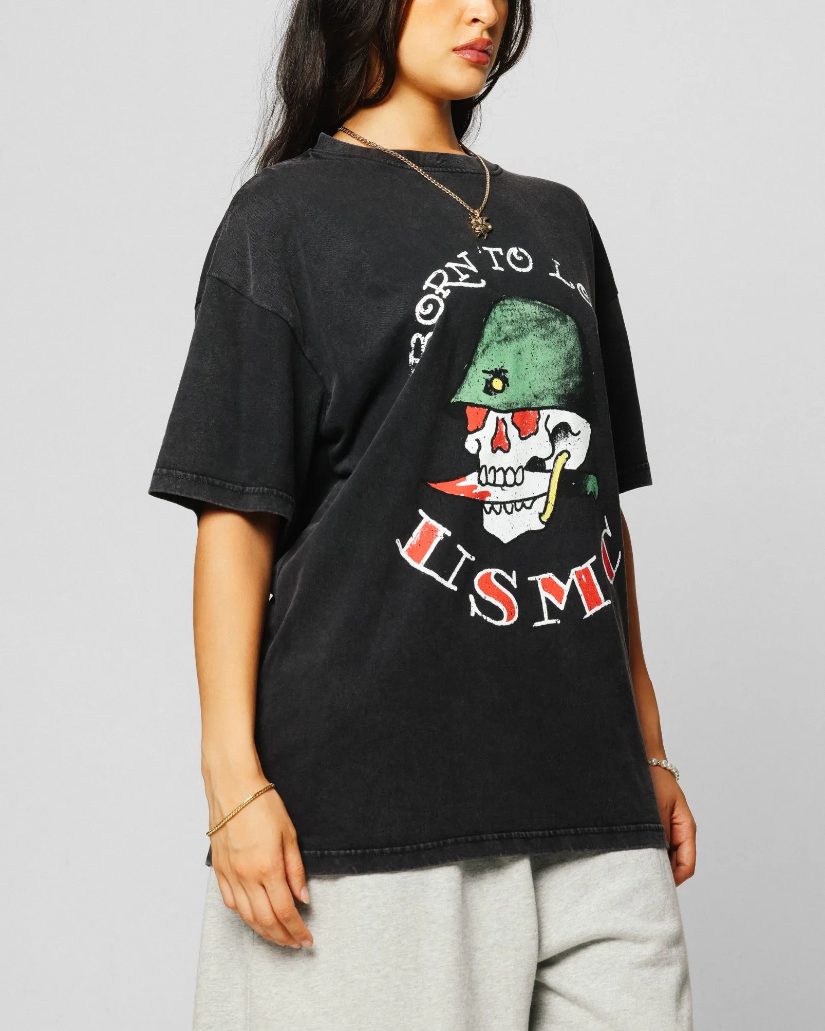 Ed Hardy Born To Lose T-Shirt Black Acidwash