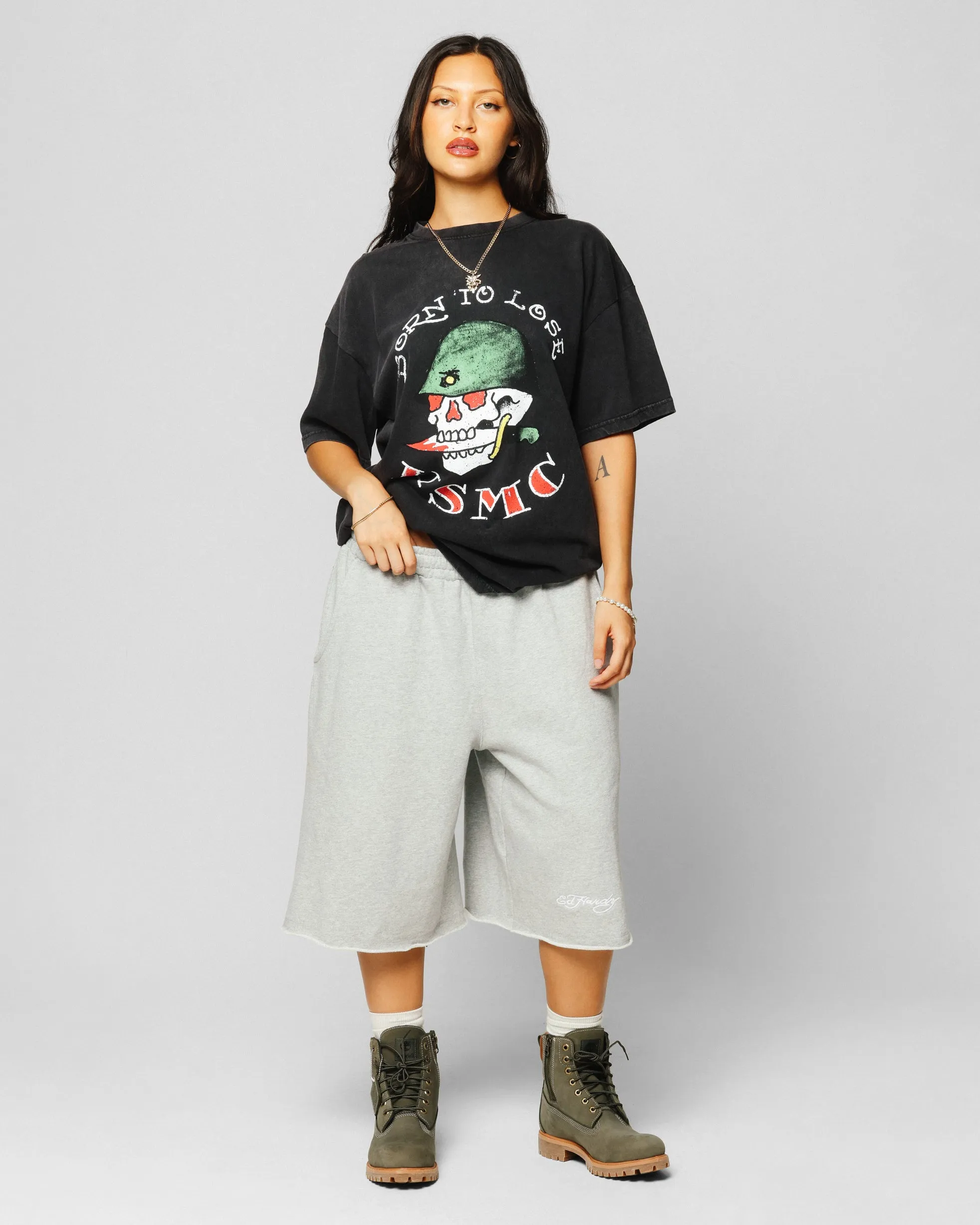 Ed Hardy Born To Lose T-Shirt Black Acidwash