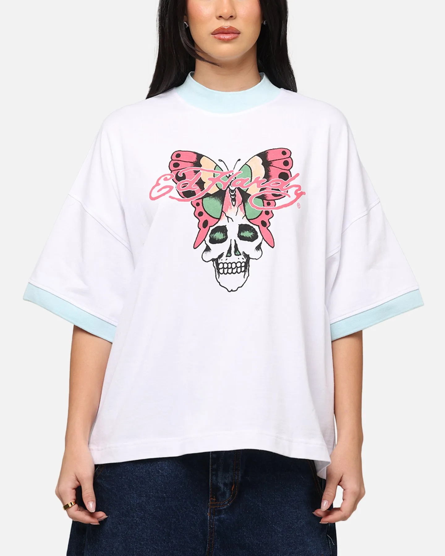 Ed Hardy Butterfly Ringer T-Shirt White
