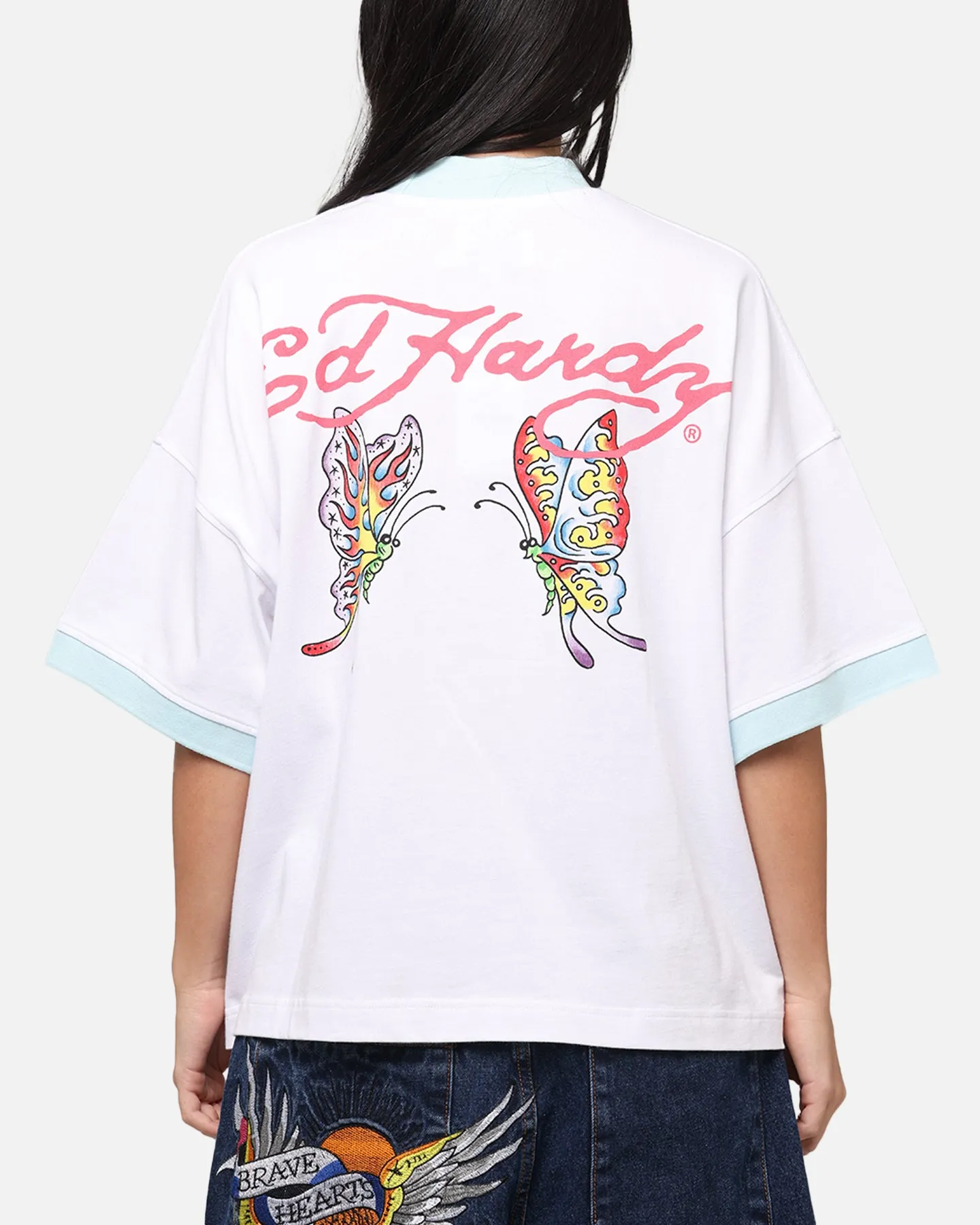 Ed Hardy Butterfly Ringer T-Shirt White