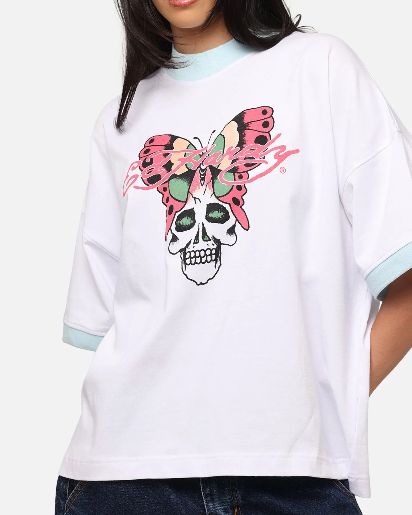 Ed Hardy Butterfly Ringer T-Shirt White