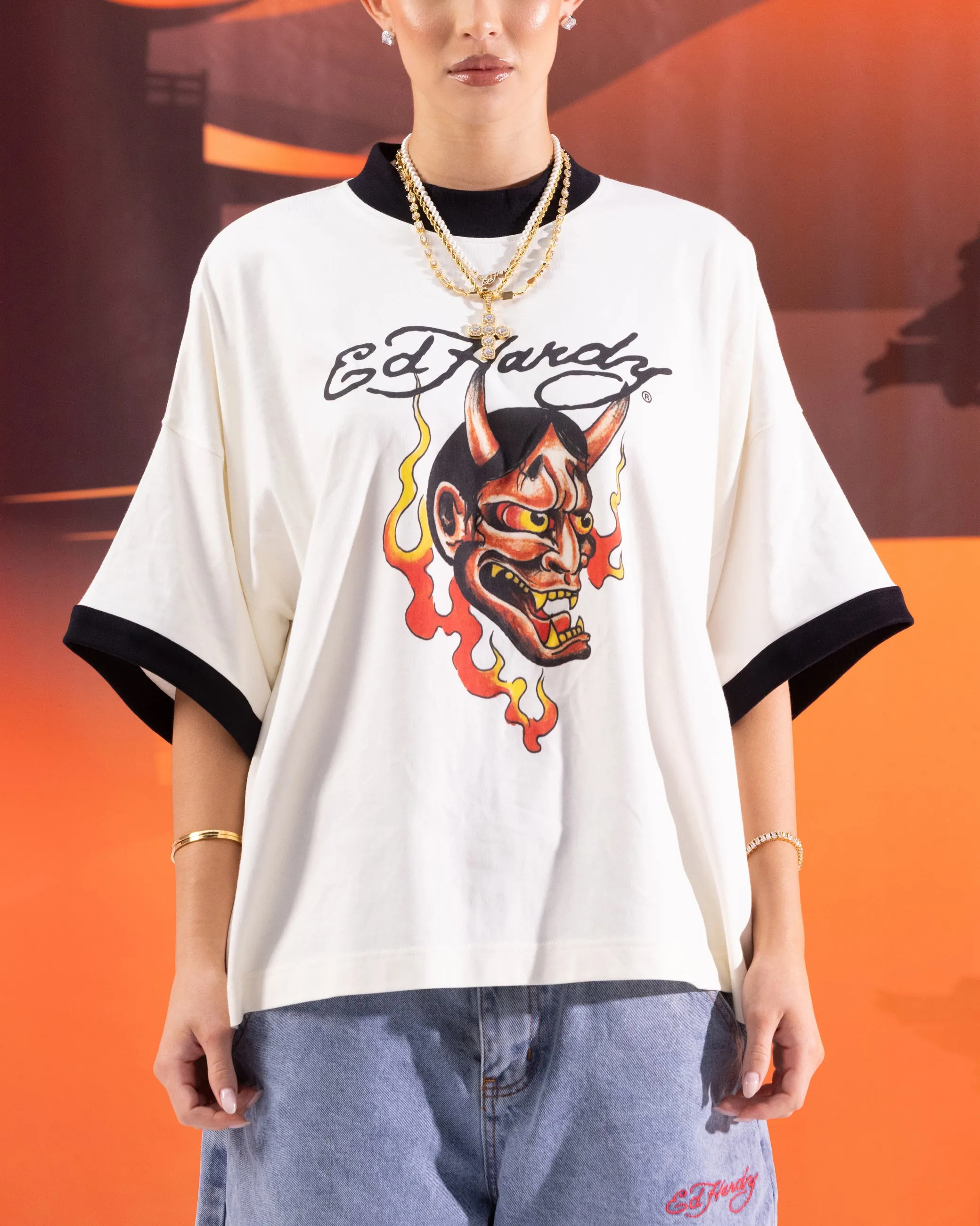 Ed Hardy Devil Ringer T-Shirt Off White