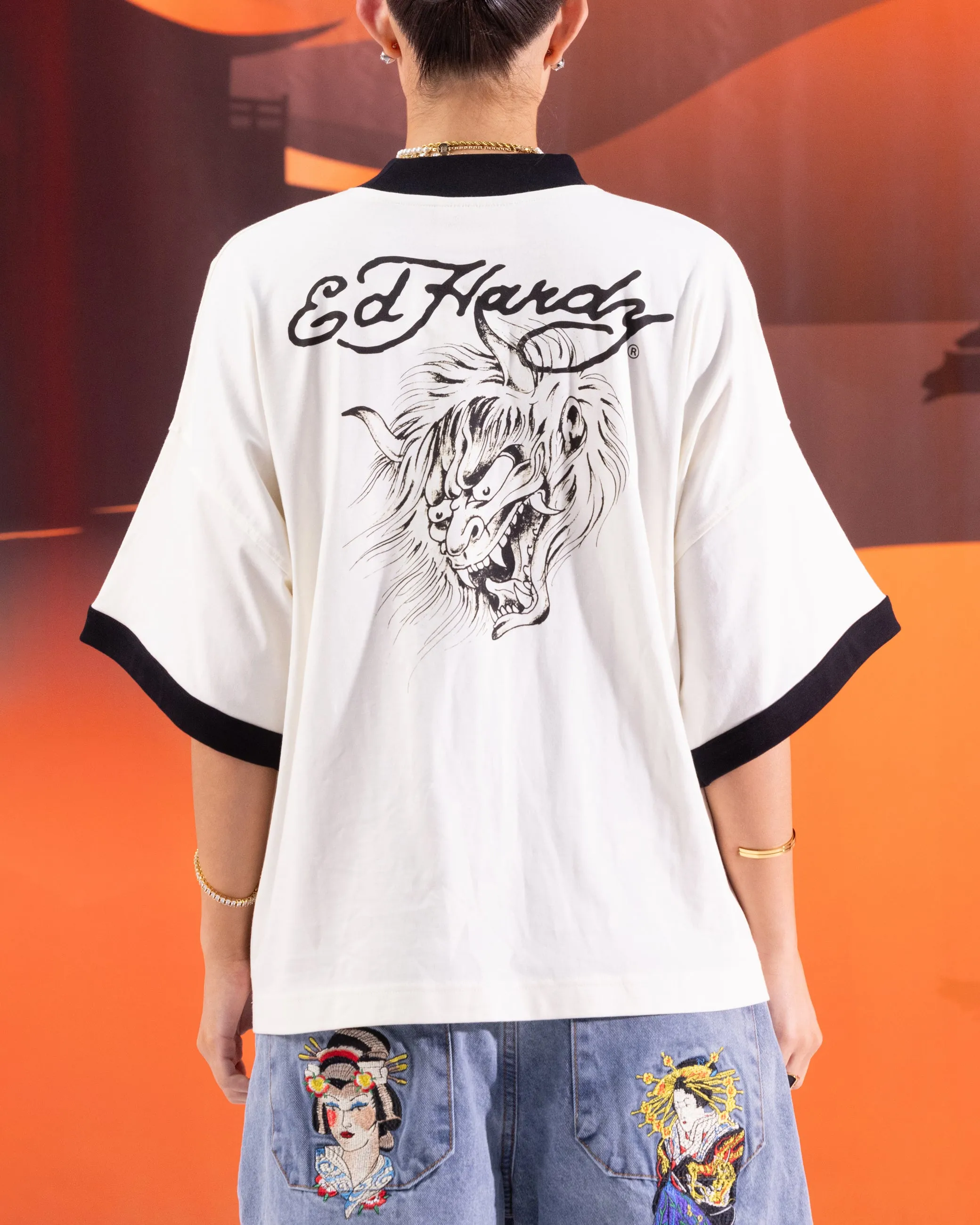 Ed Hardy Devil Ringer T-Shirt Off White