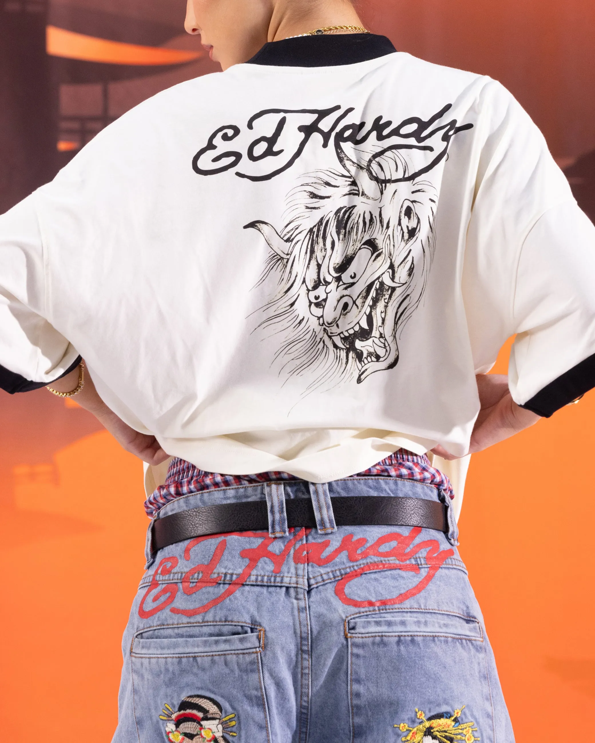 Ed Hardy Devil Ringer T-Shirt Off White
