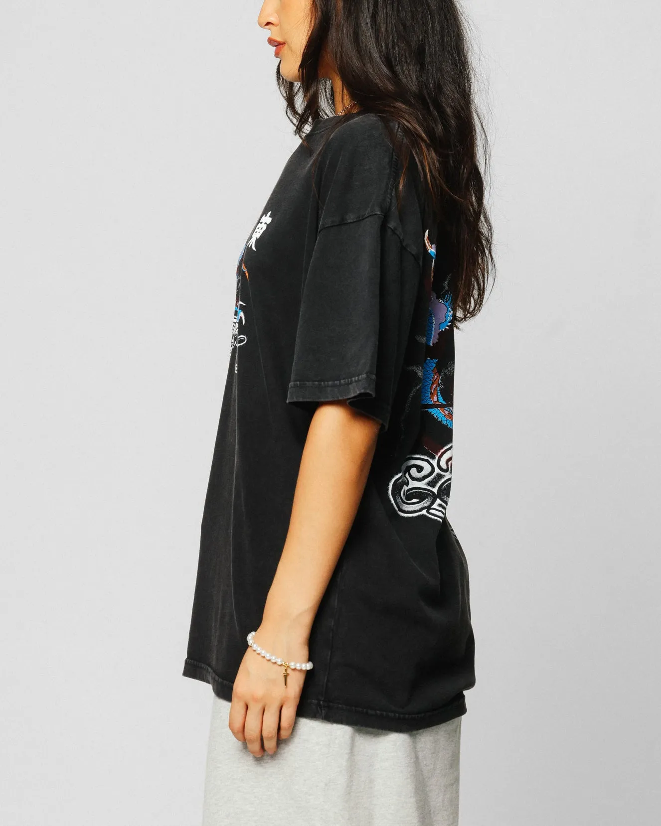 Ed Hardy Dragon Chest T-Shirt Black Acidwash