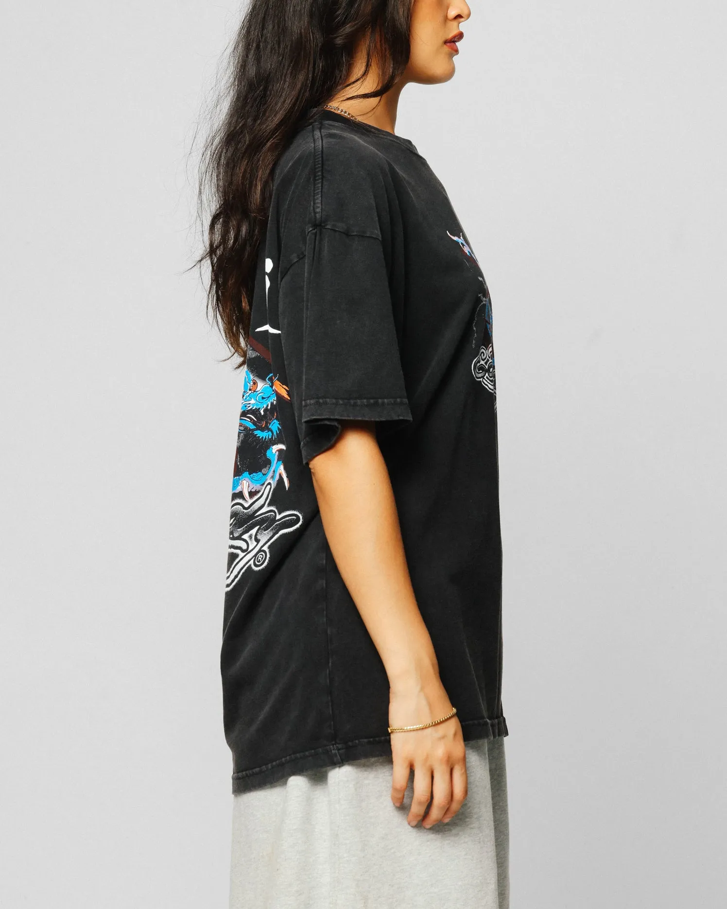 Ed Hardy Dragon Chest T-Shirt Black Acidwash