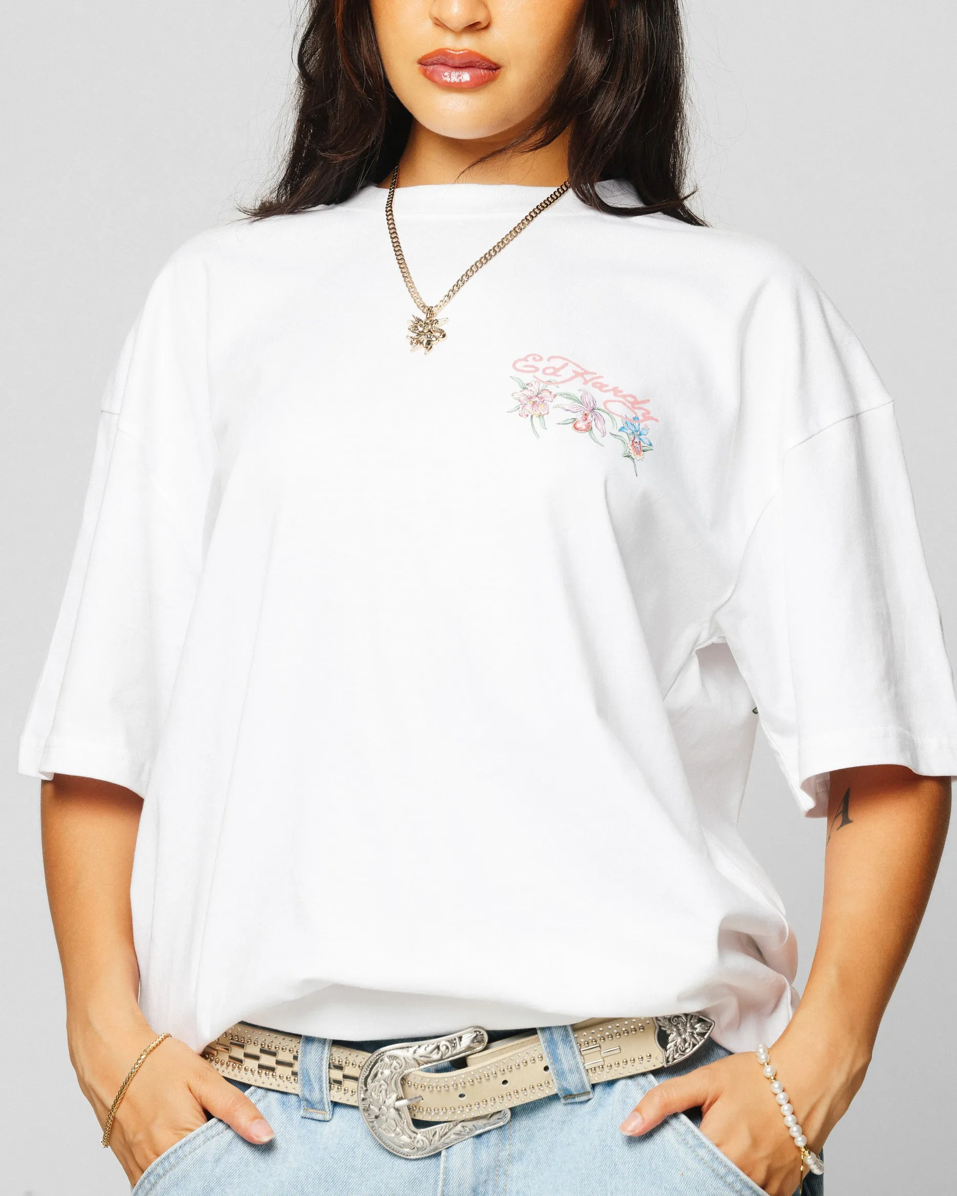 Ed Hardy Flowers T-Shirt White