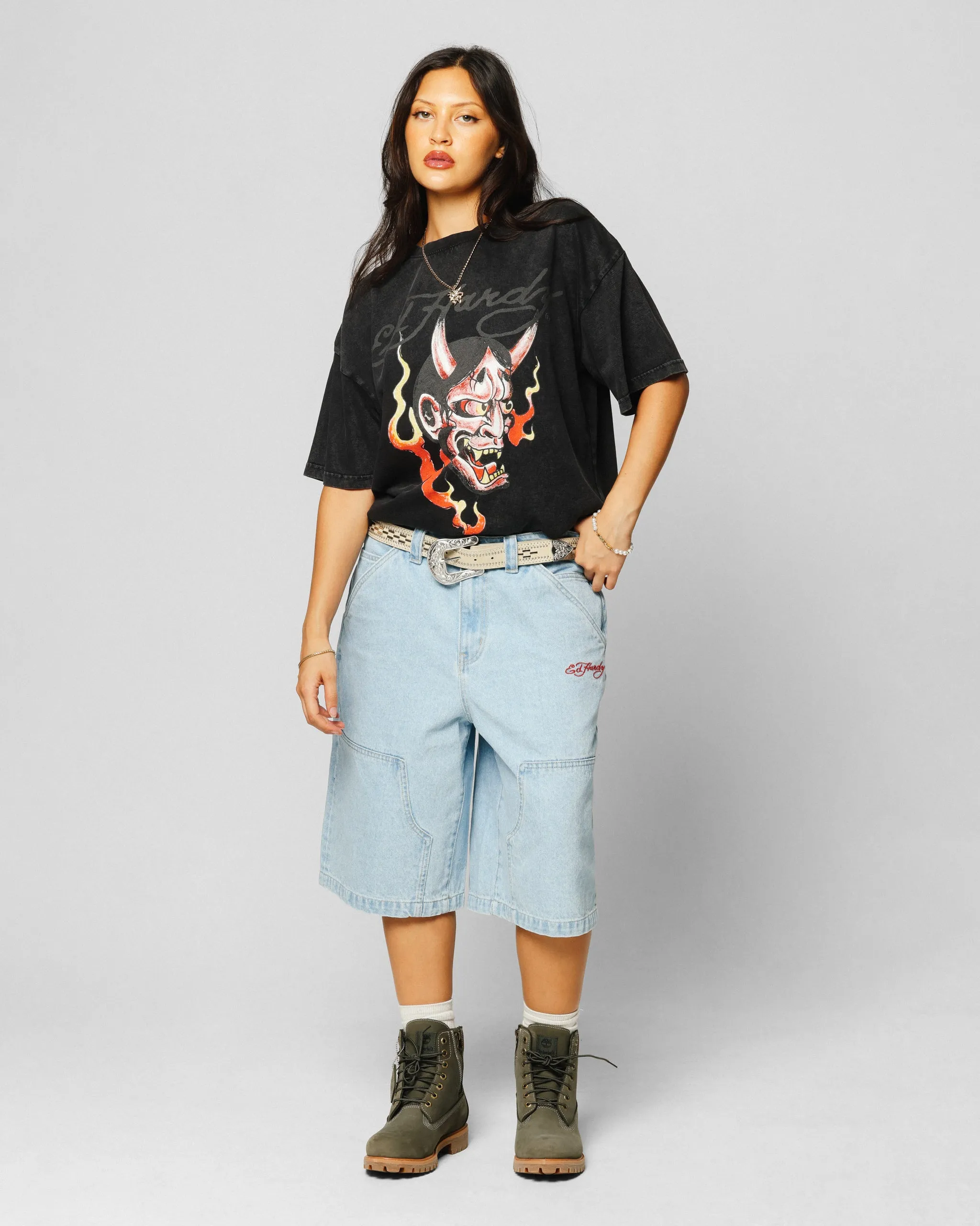 Ed Hardy Horns T-Shirt Black Acidwash