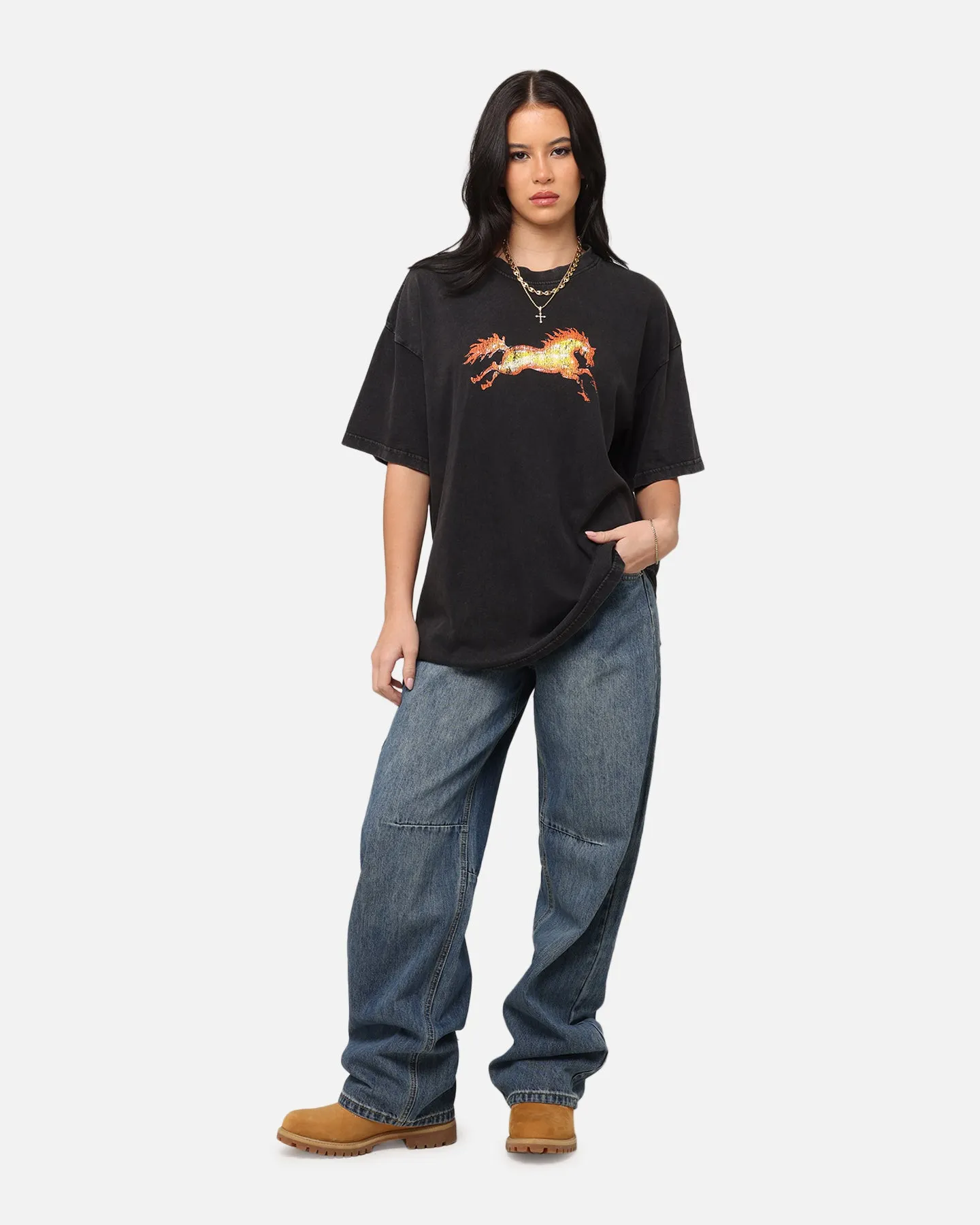 Ed Hardy Horse Power Vintage T-Shirt Black Acidwash