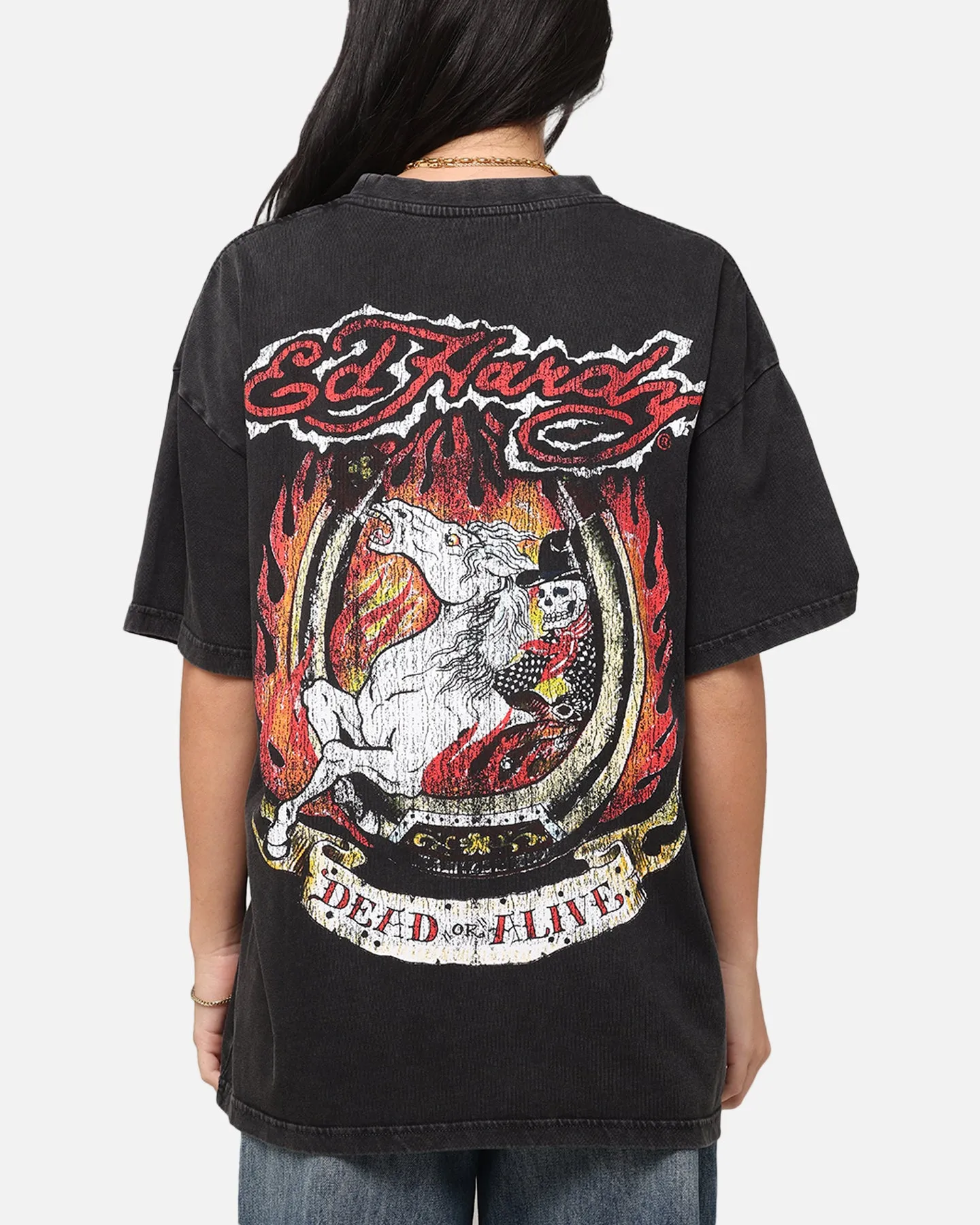 Ed Hardy Horse Power Vintage T-Shirt Black Acidwash