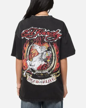 Ed Hardy Horse Power Vintage T-Shirt Black Acidwash