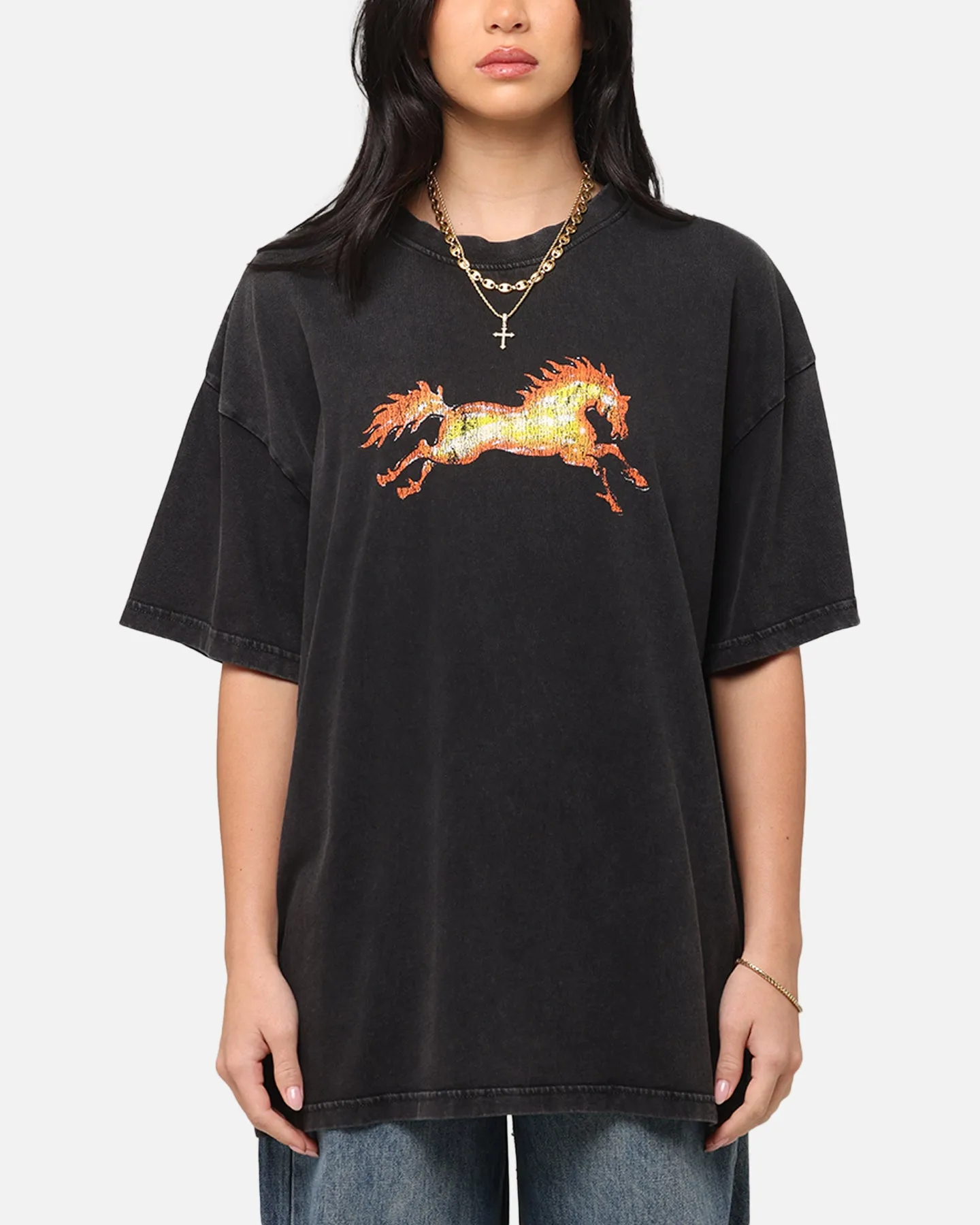 Ed Hardy Horse Power Vintage T-Shirt Black Acidwash