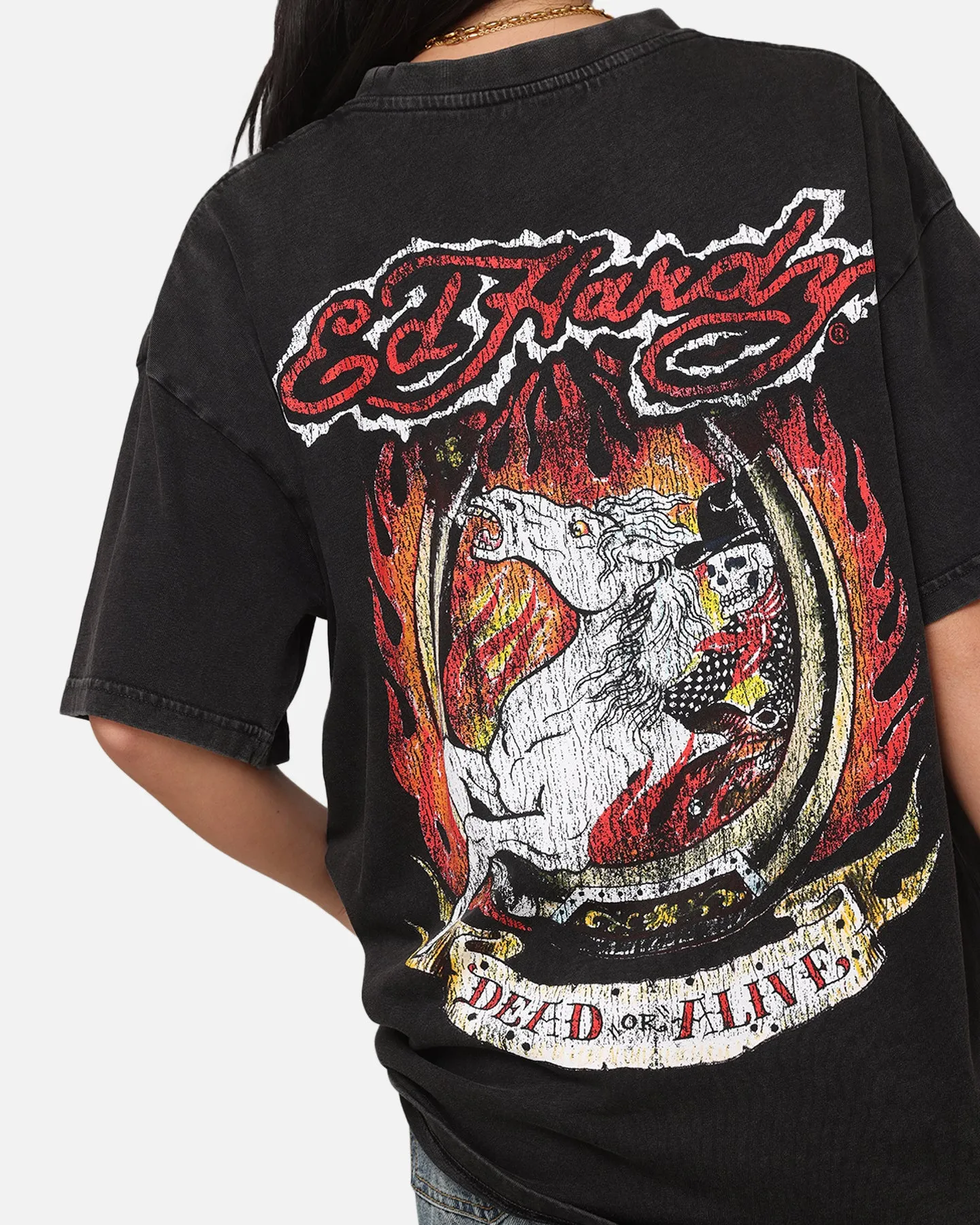 Ed Hardy Horse Power Vintage T-Shirt Black Acidwash