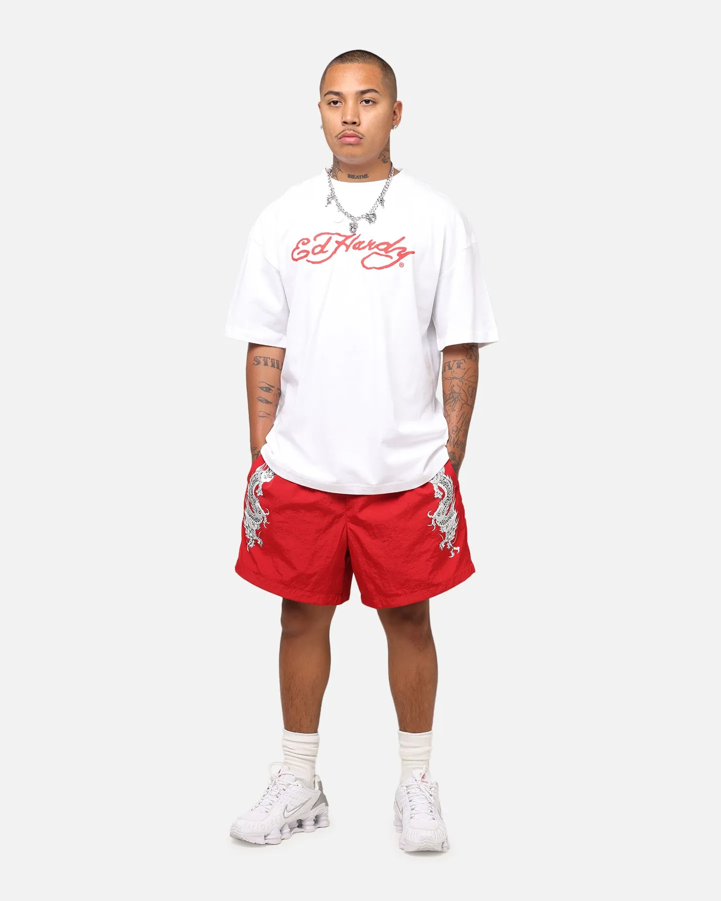 Ed Hardy Tribal Dragon Shorts Red
