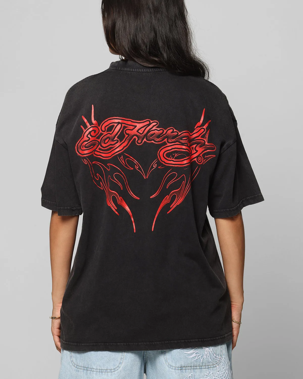 Ed Hardy Tribal T-Shirt Black Acidwash