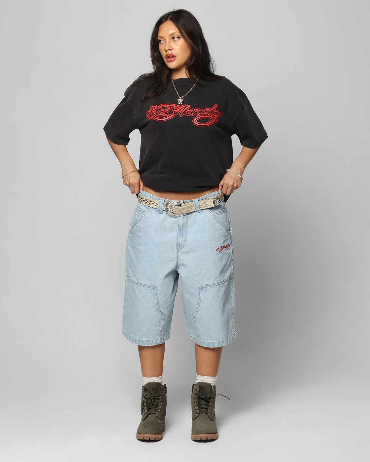 Ed Hardy Tribal T-Shirt Black Acidwash