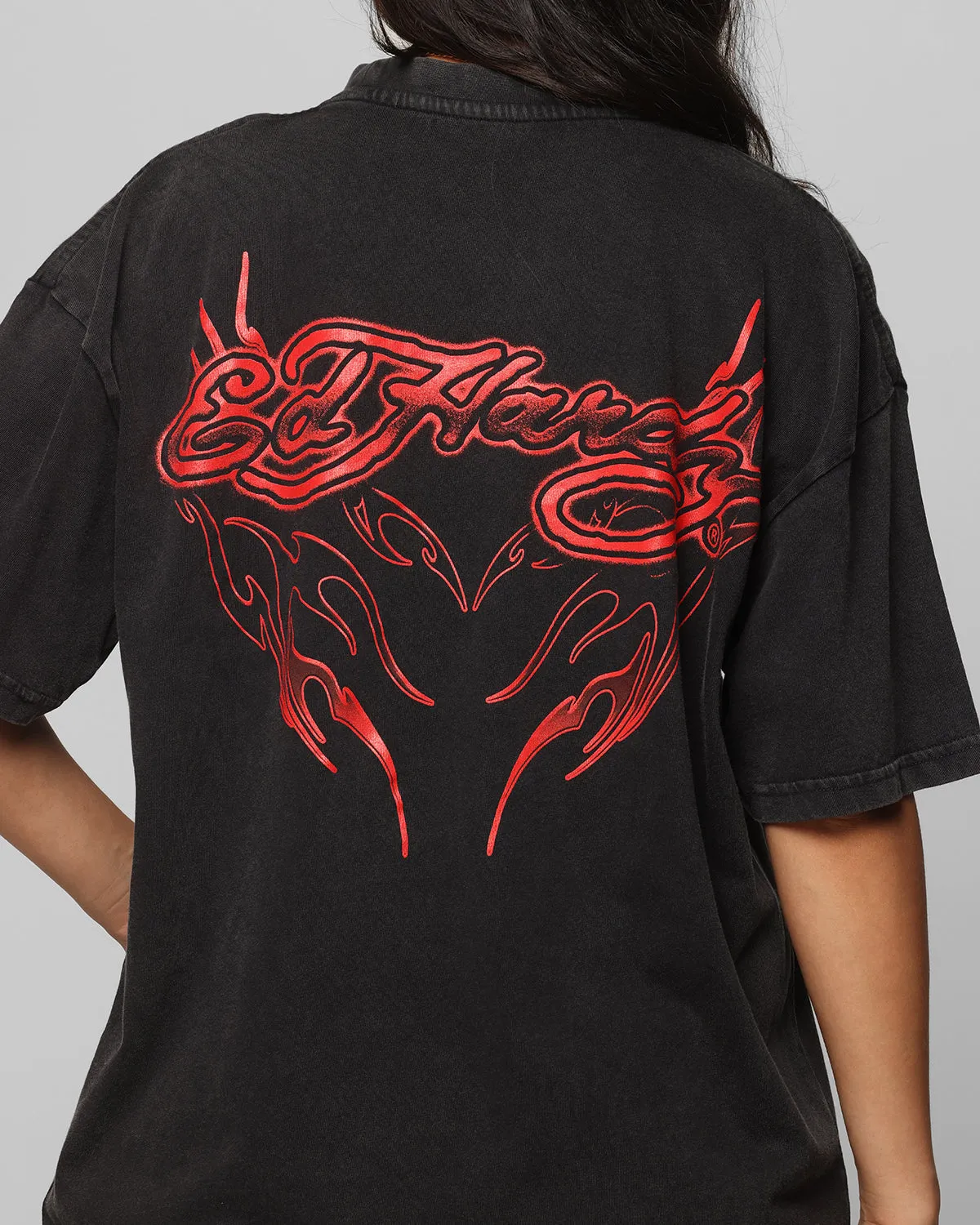 Ed Hardy Tribal T-Shirt Black Acidwash