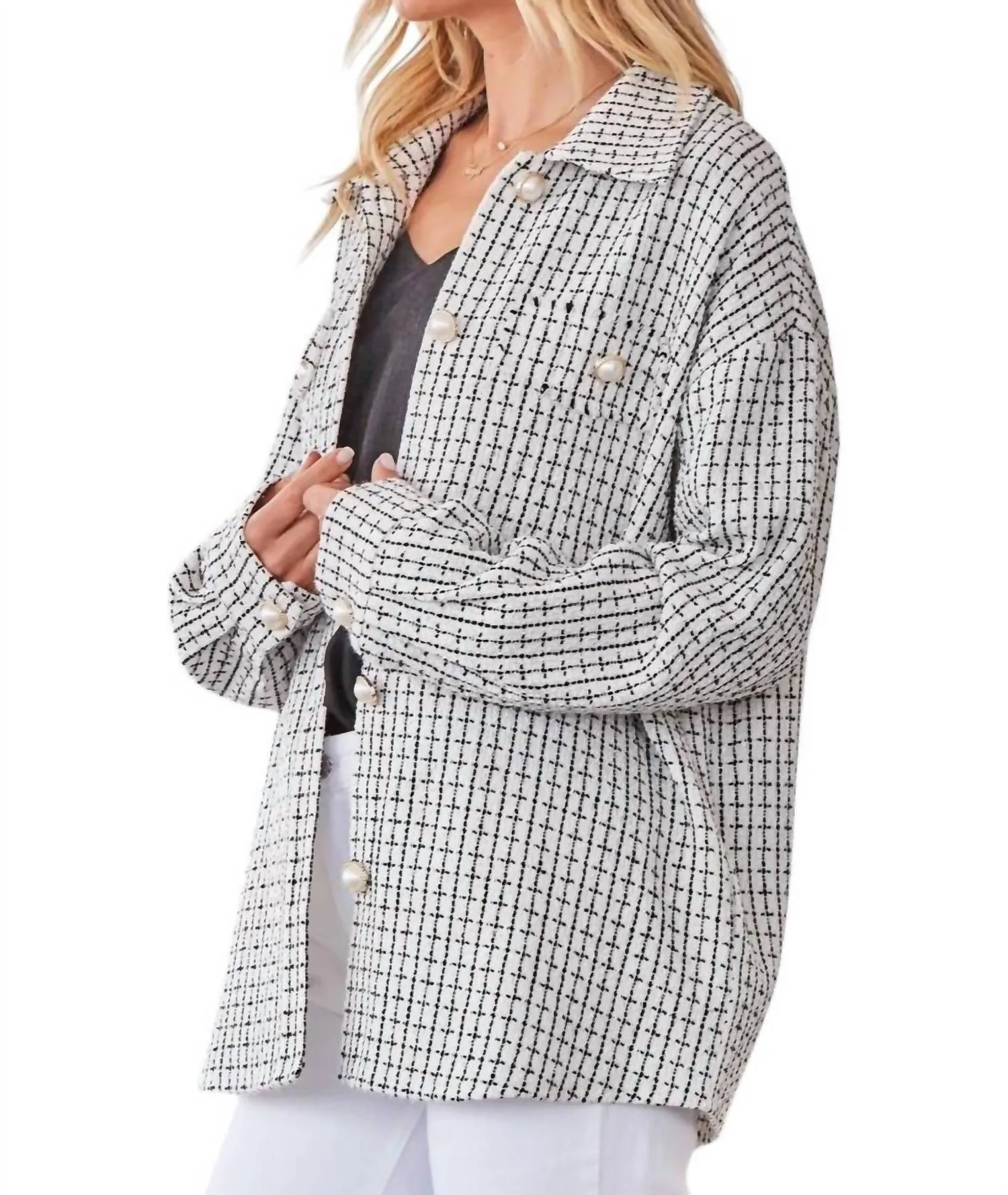 Fall For You Tweed Shacket In Ivory/black