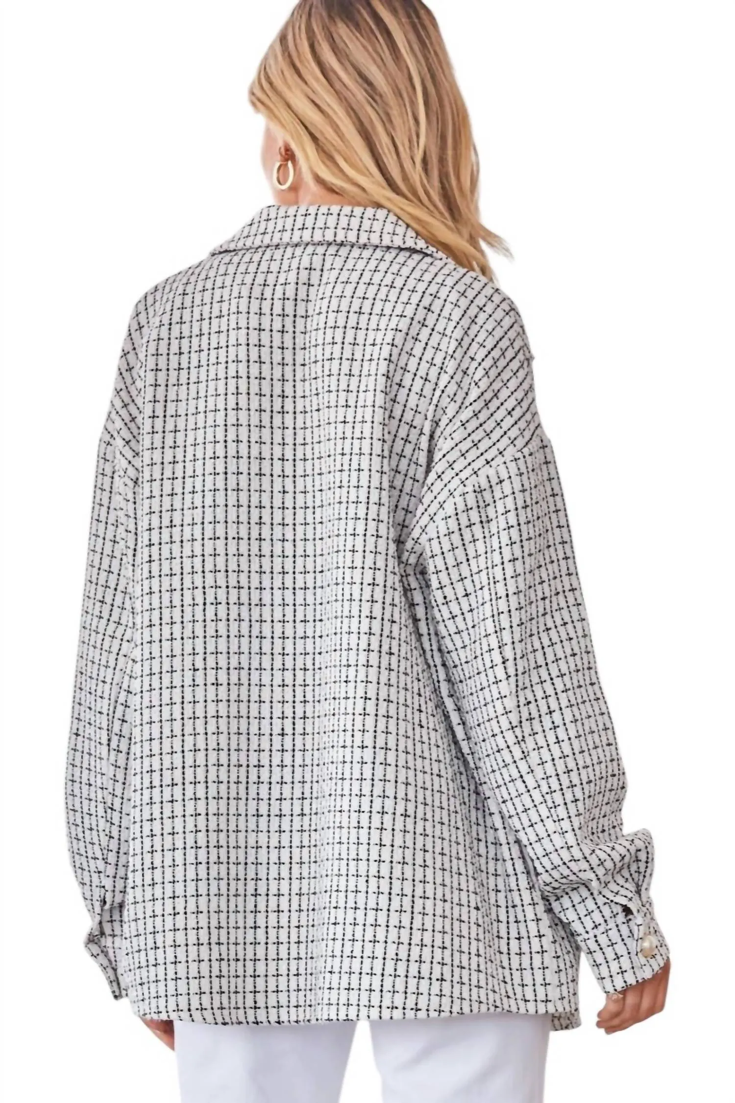 Fall For You Tweed Shacket In Ivory/black