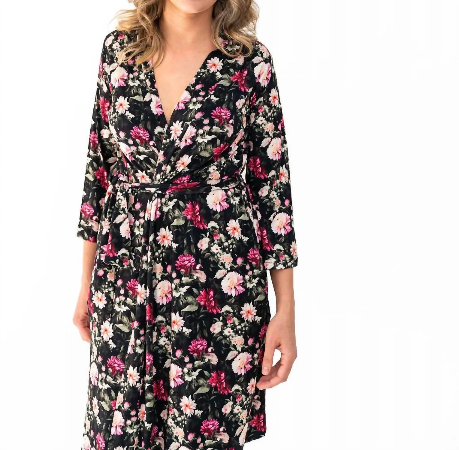 Fallon Bamboo Robe In Floral Multicolor