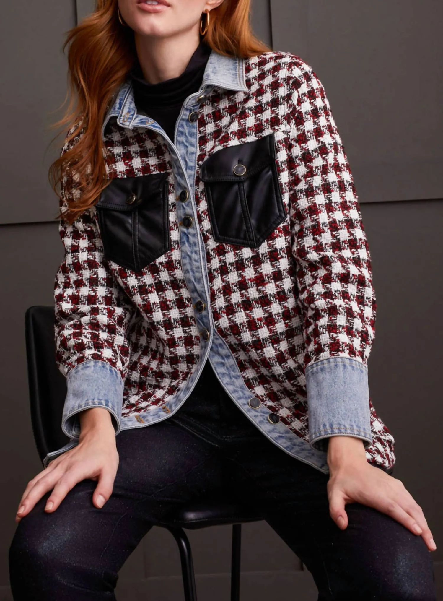 Fancy Shacket In Denim & Scarlet