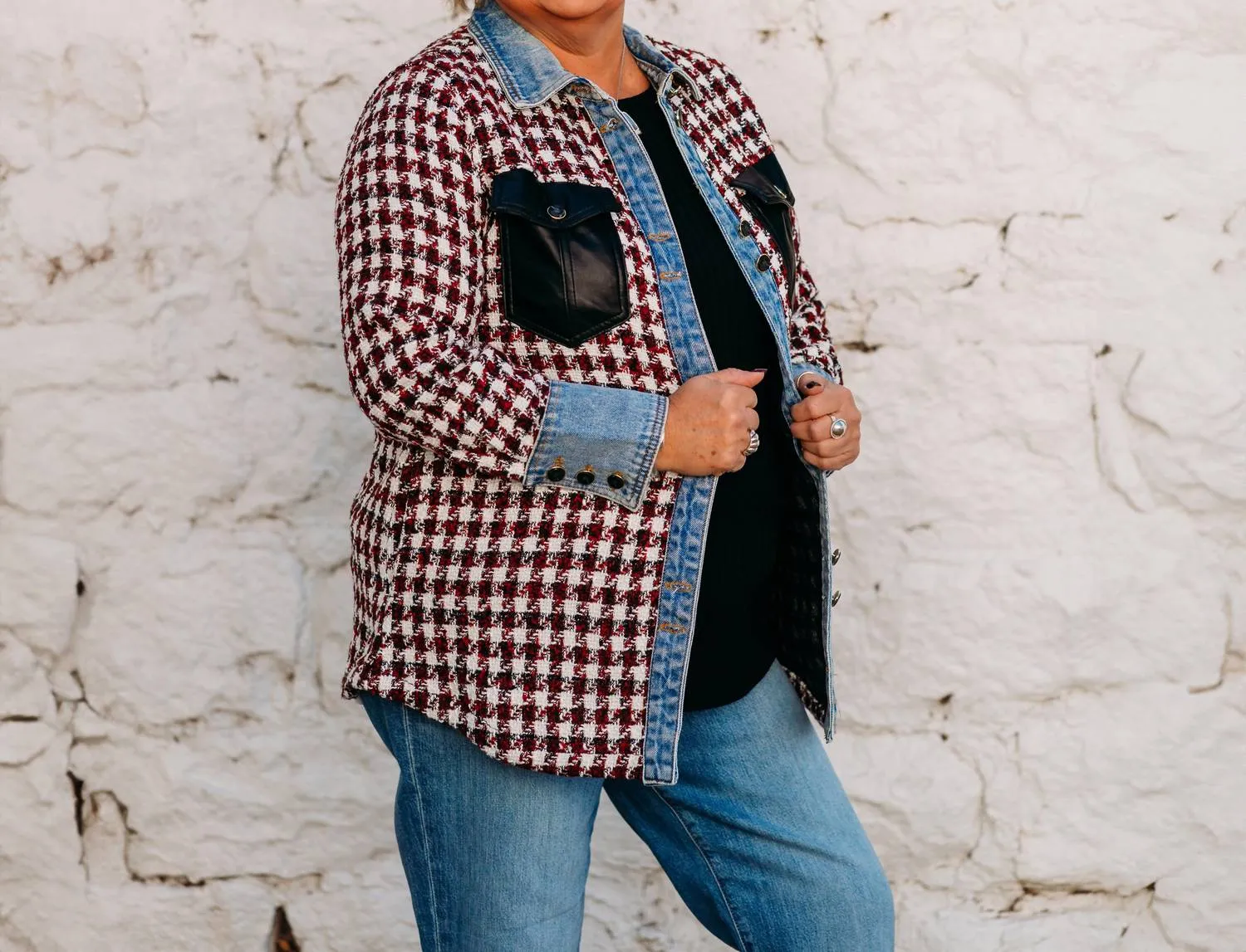 Fancy Shacket In Denim & Scarlet