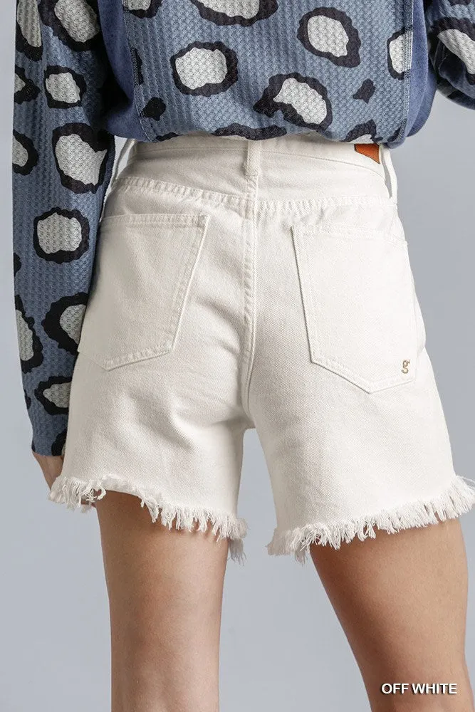 FASHNZFAB High Rise Denim Shorts With Raw Hem