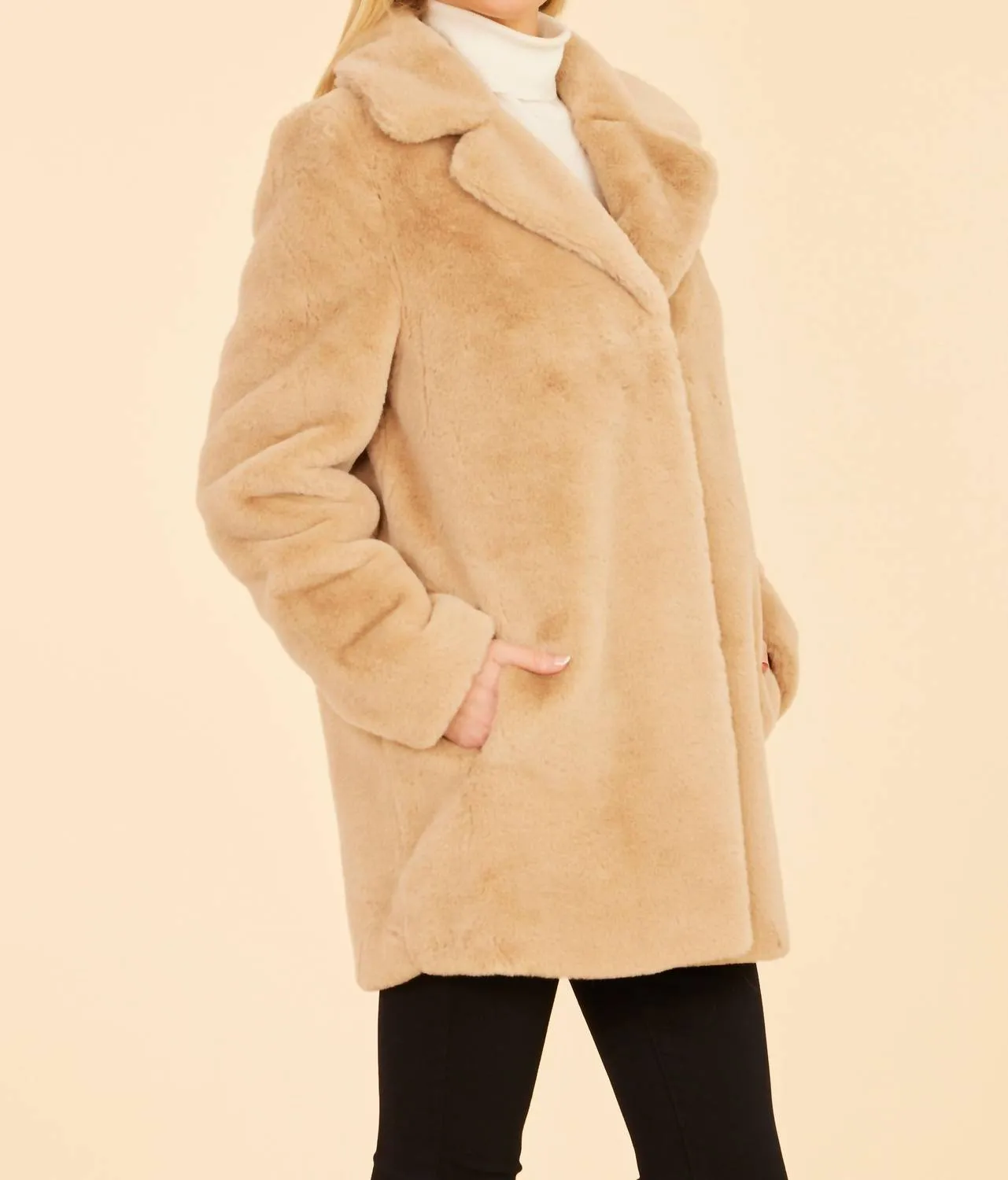 Faux Fur Long Coat In Champagne