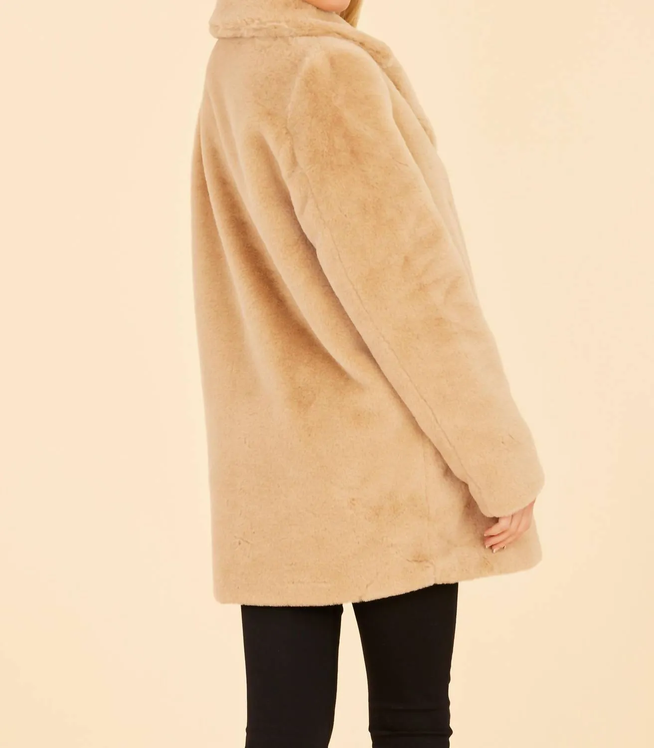 Faux Fur Long Coat In Champagne