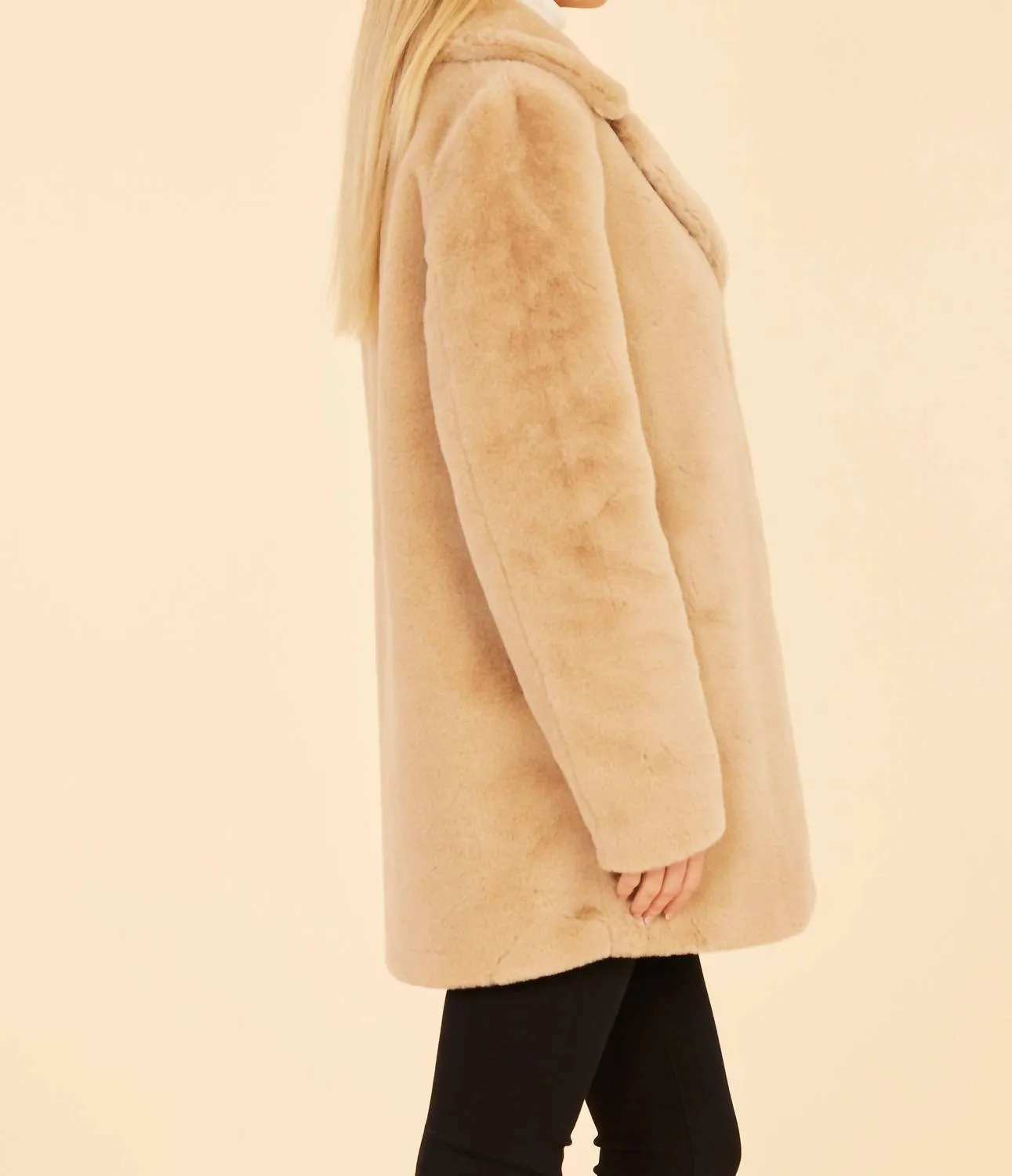 Faux Fur Long Coat In Champagne